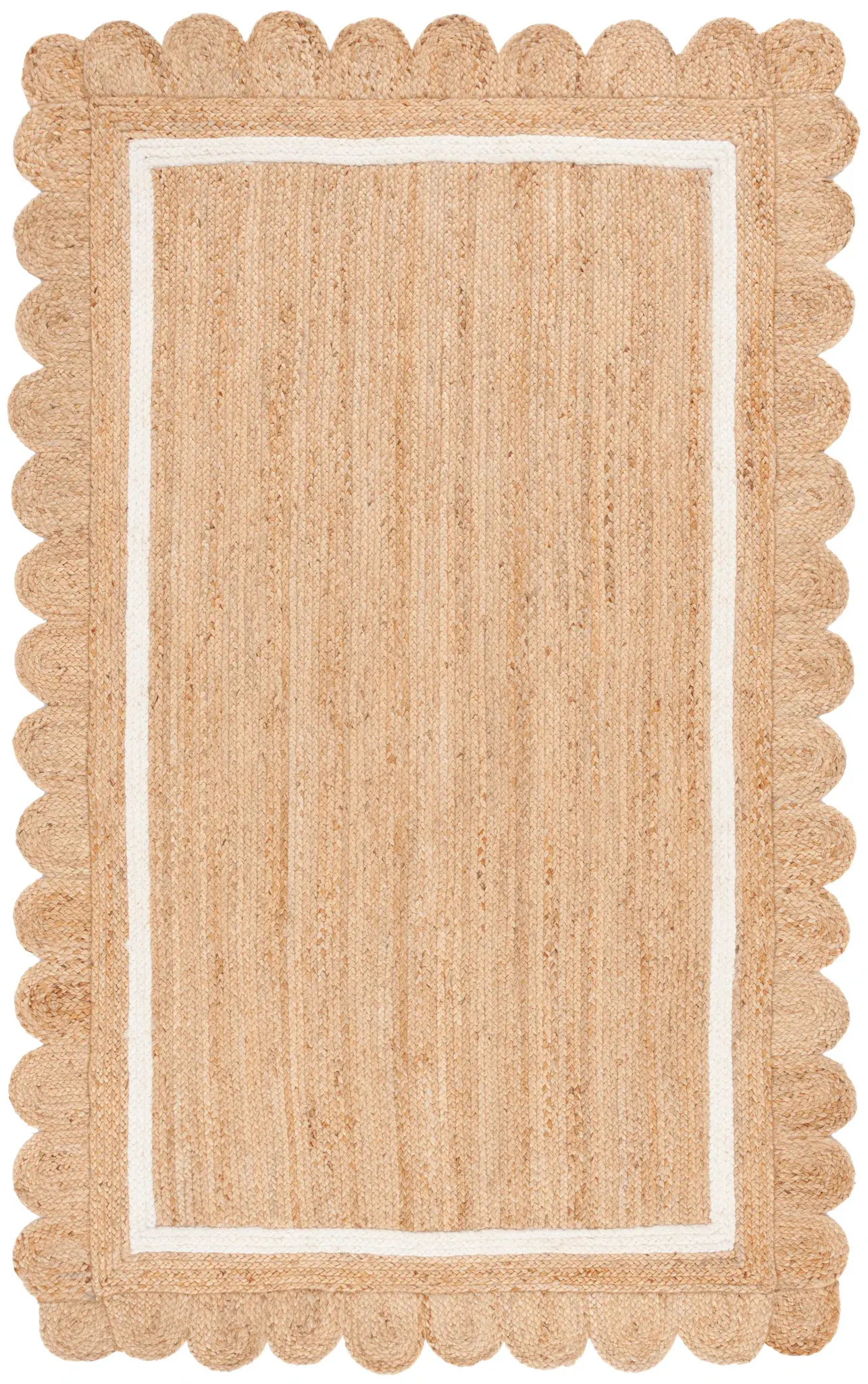 Natural Fiber Scalloped Border Hand-Woven Jute Rug