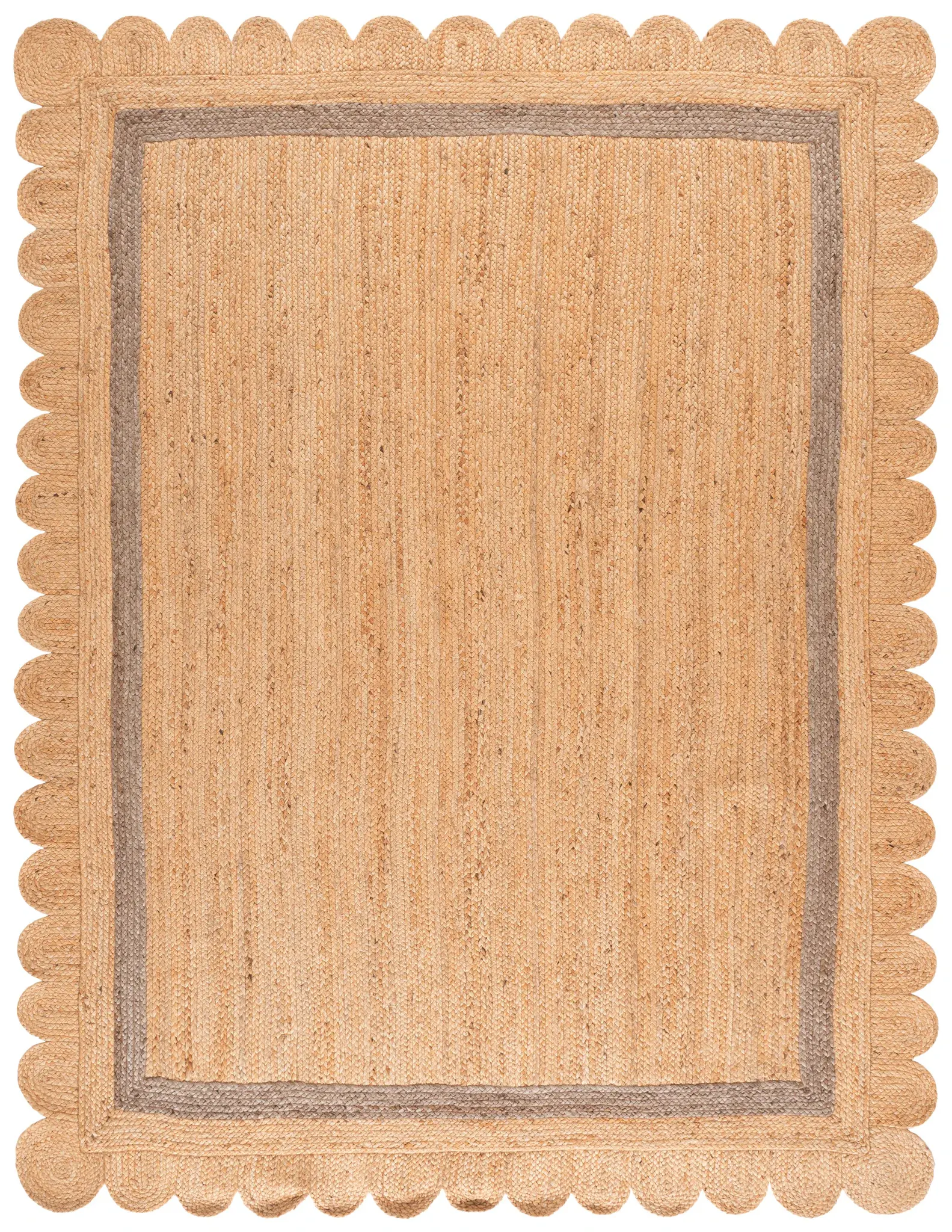 Natural Fiber Scalloped Border Hand-Woven Jute Rug