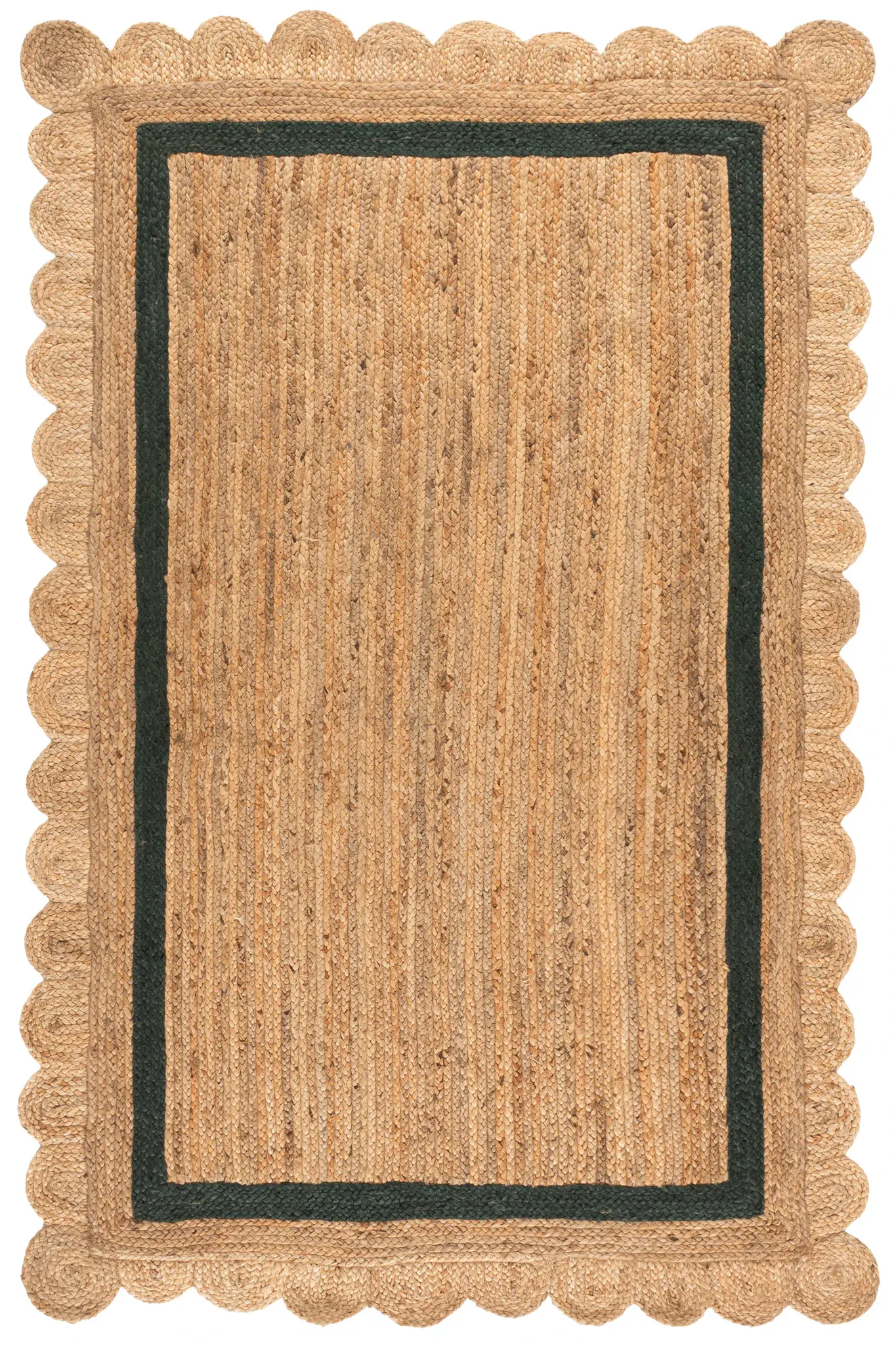 Natural Fiber Scalloped Border Hand-Woven Jute Rug