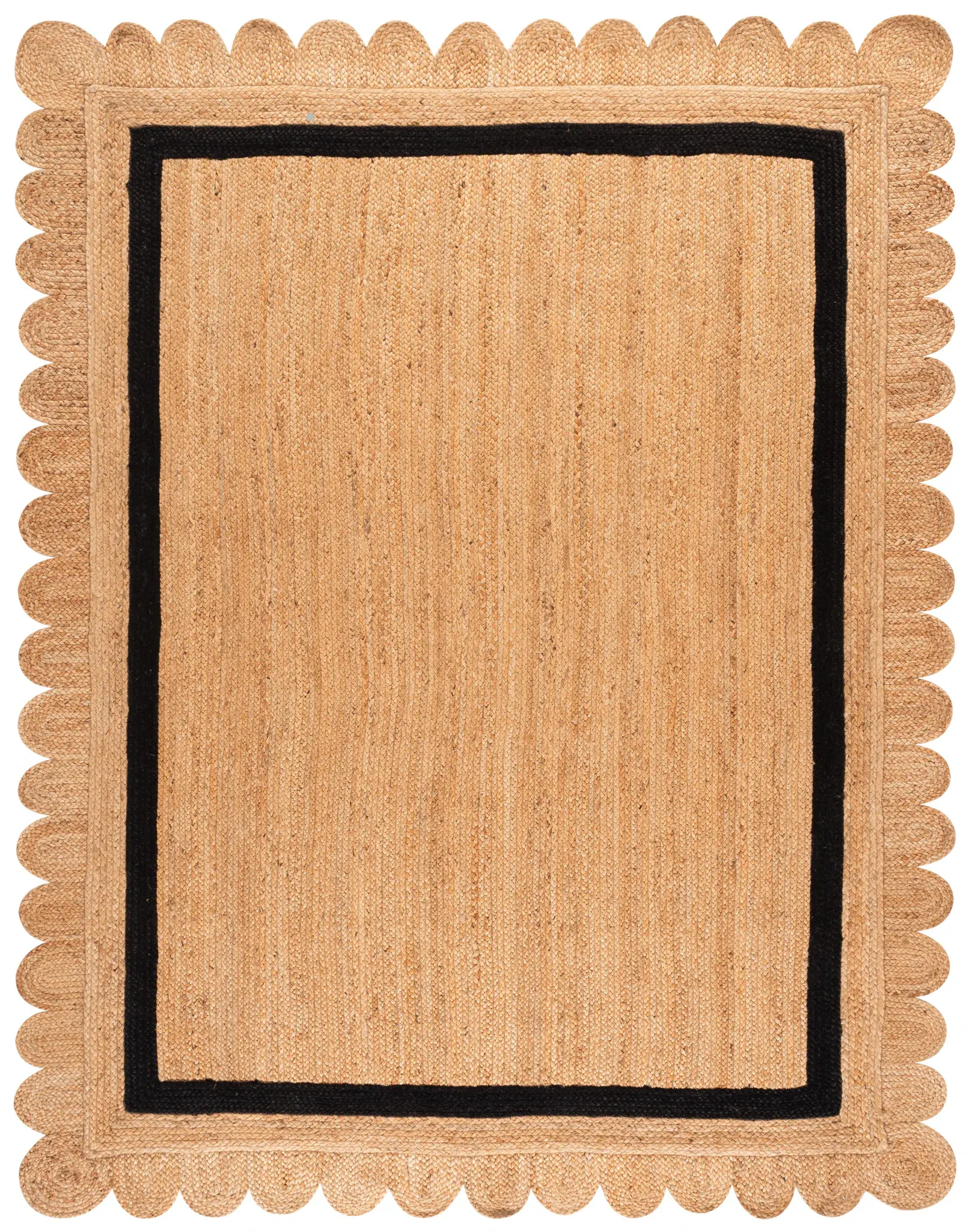 Natural Fiber Scalloped Border Hand-Woven Jute Rug