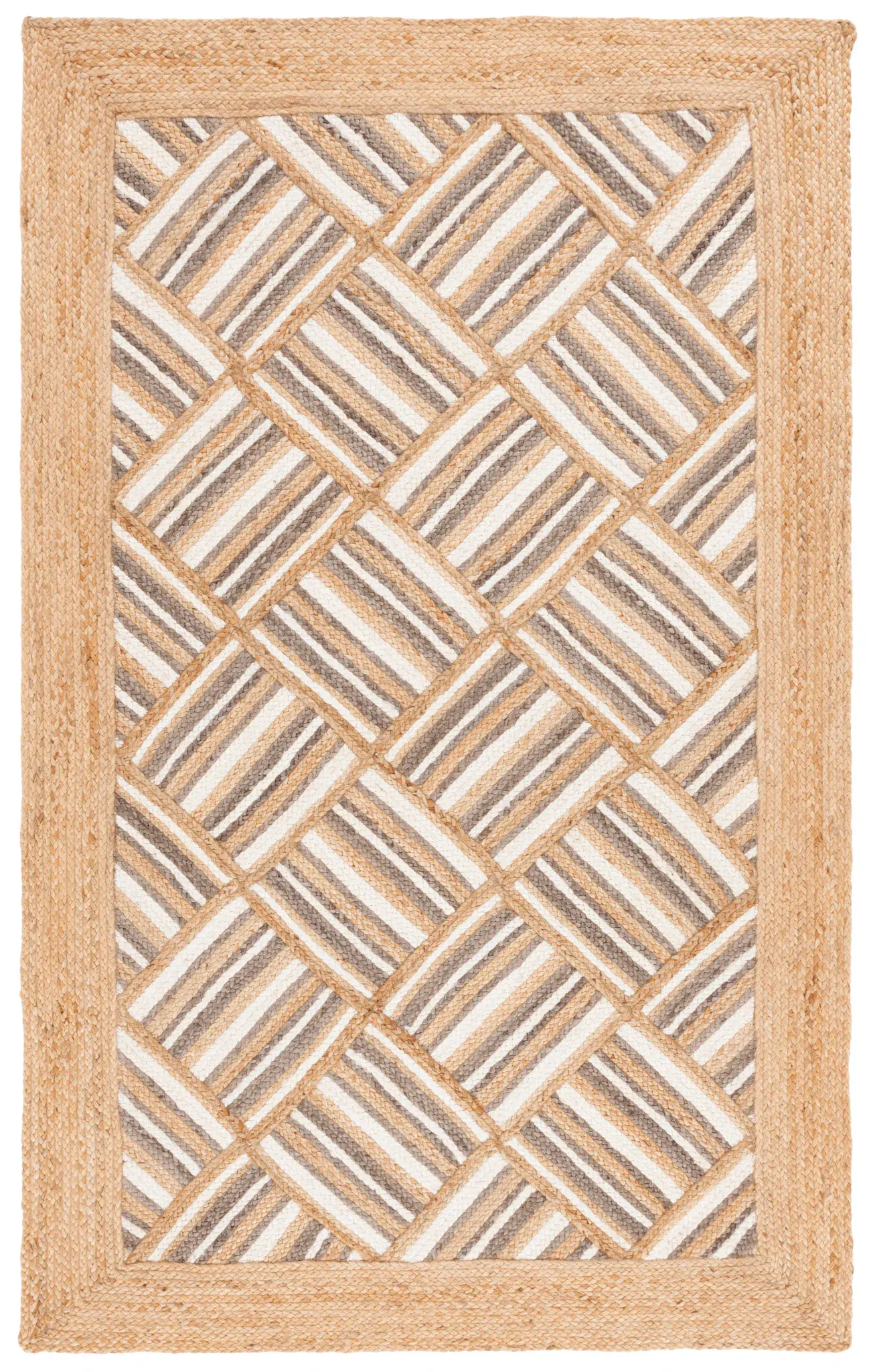 Natural Fiber Parquet Border Flatweave Jute Rug