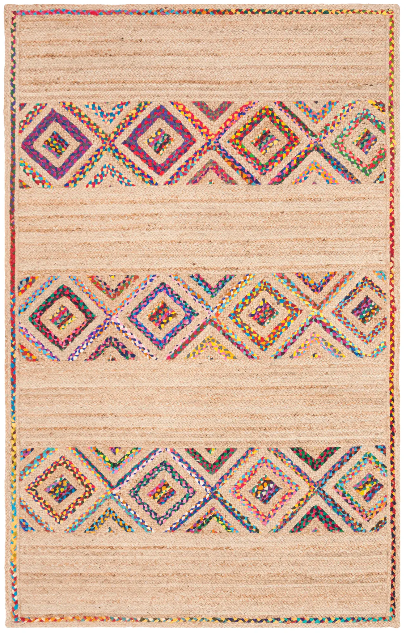 Natural Fiber Hand-Woven Striped Diamond Rug