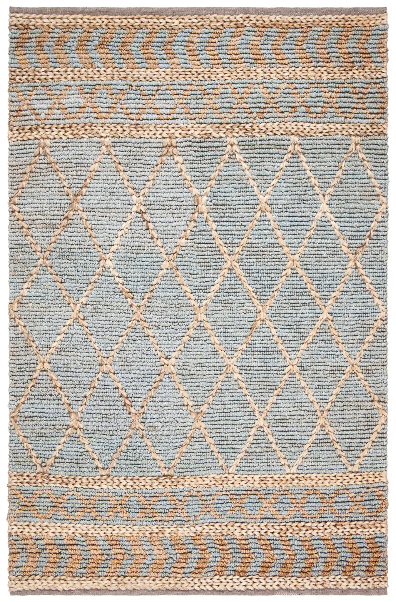 Natural Fiber Banded Trellis Hand-Woven Jute Rug