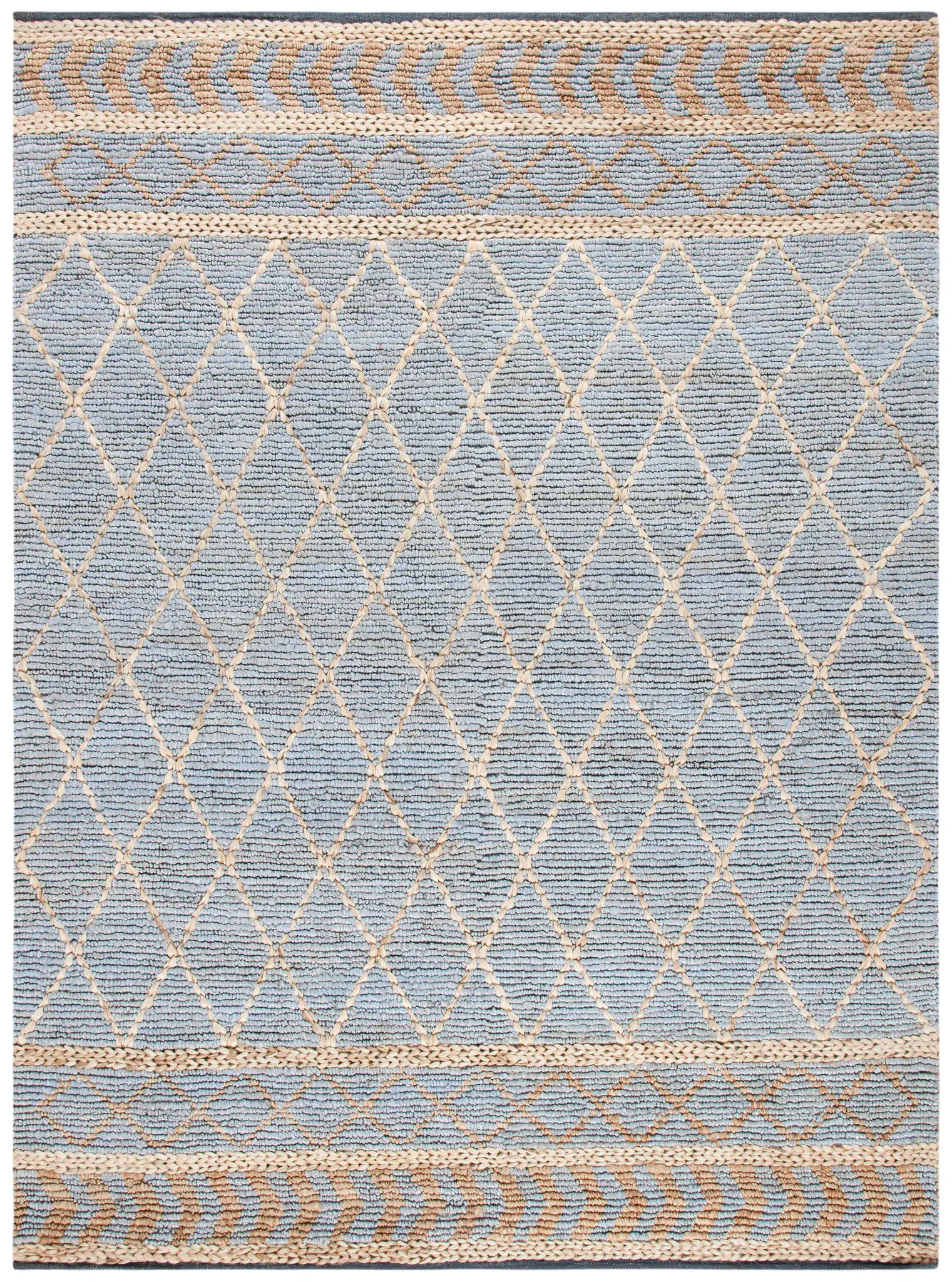Natural Fiber Banded Trellis Hand-Woven Jute Rug
