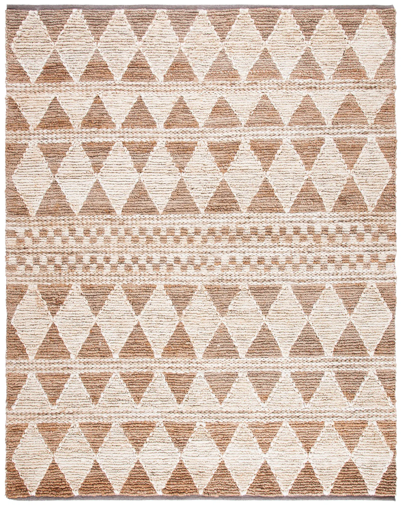 Natural Fiber Banded Triangle Hand-Woven Jute Rug