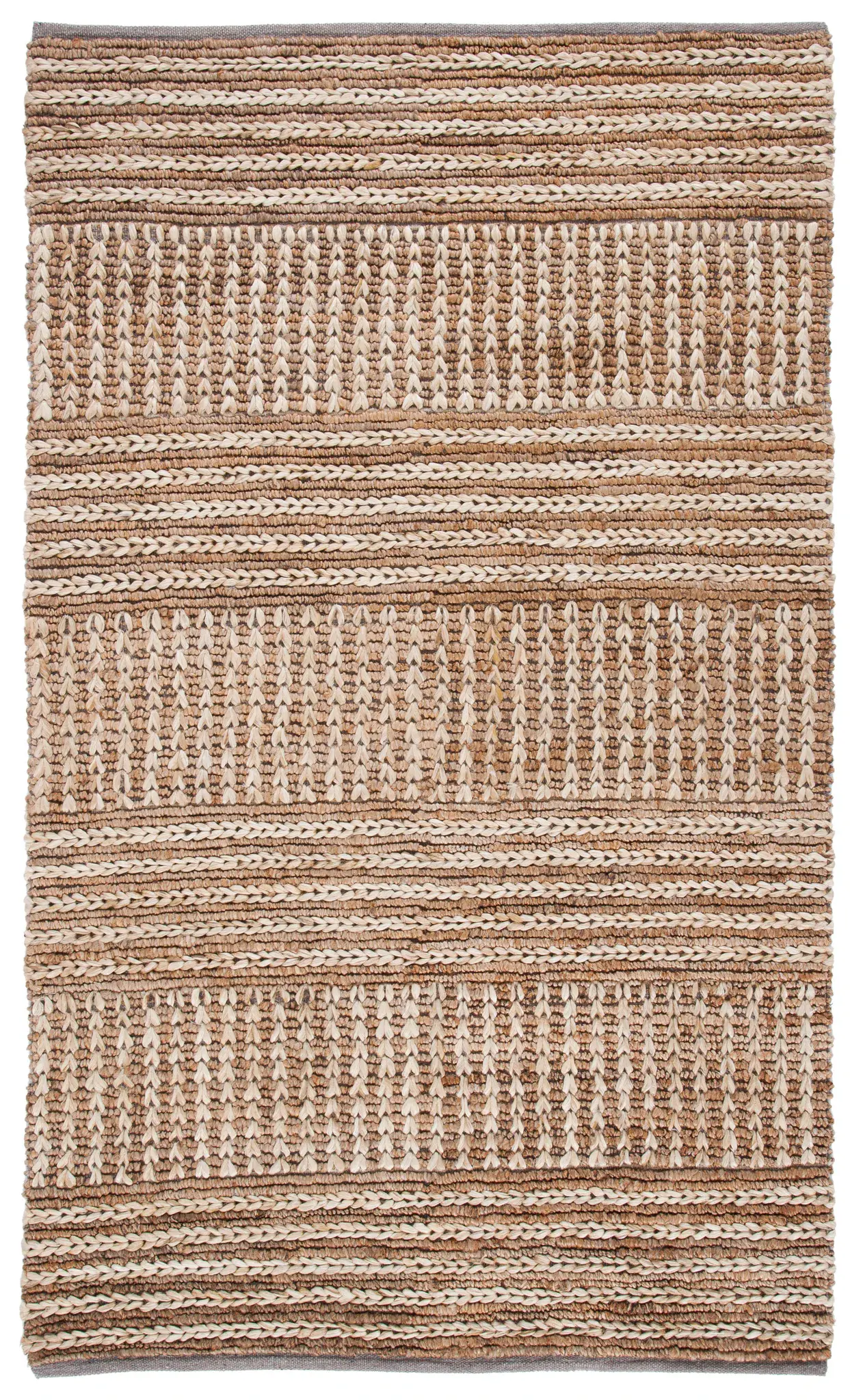 Natural Fiber Banded Stripe Hand-Woven Jute Rug