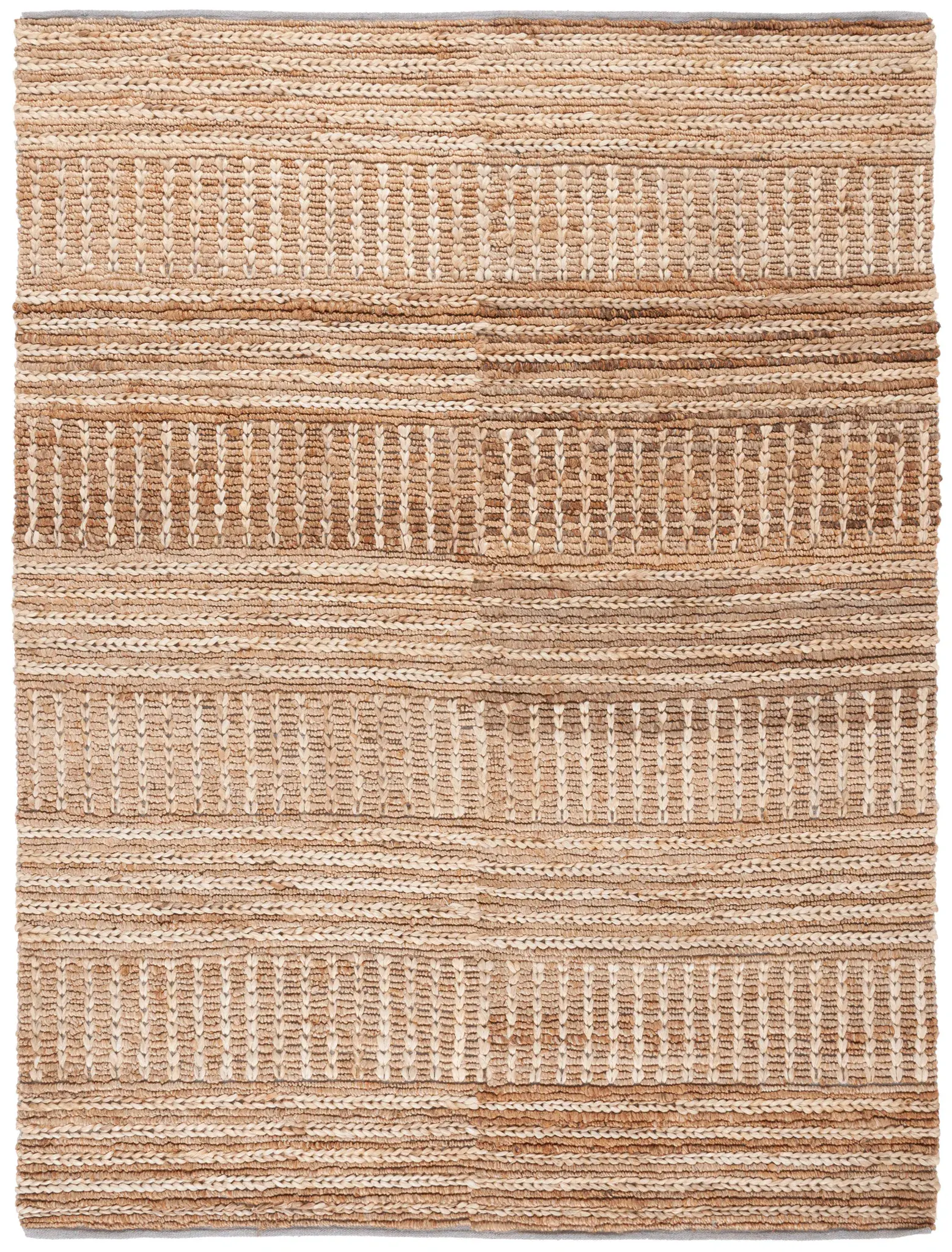 Natural Fiber Banded Stripe Hand-Woven Jute Rug