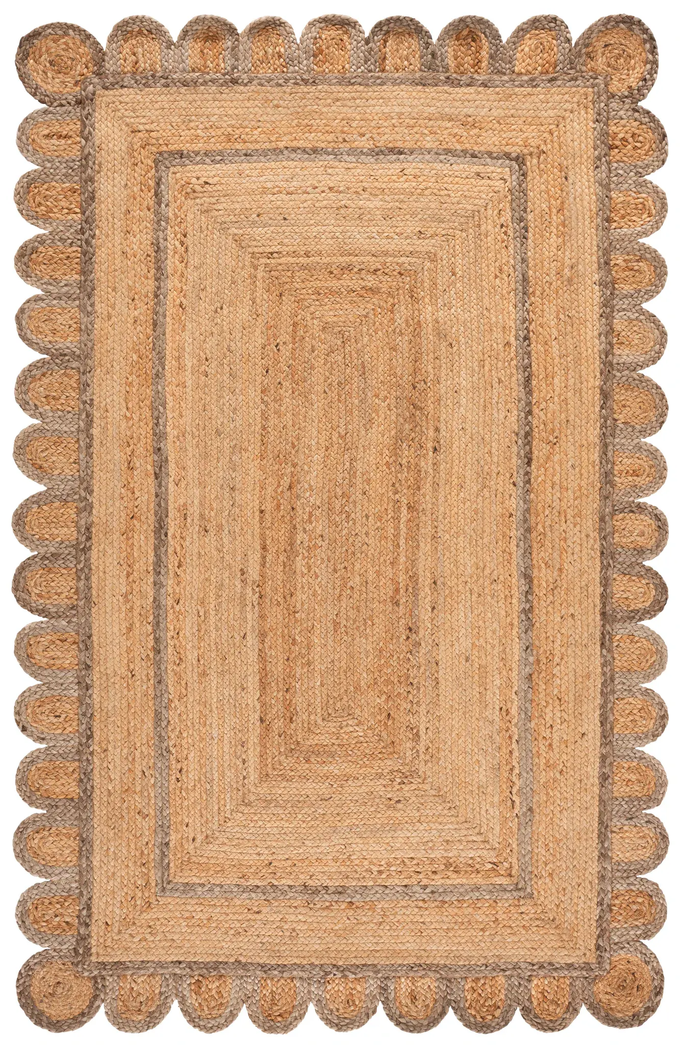 Natural Fiber Scalloped Framed Border Hand-Woven Jute Rug