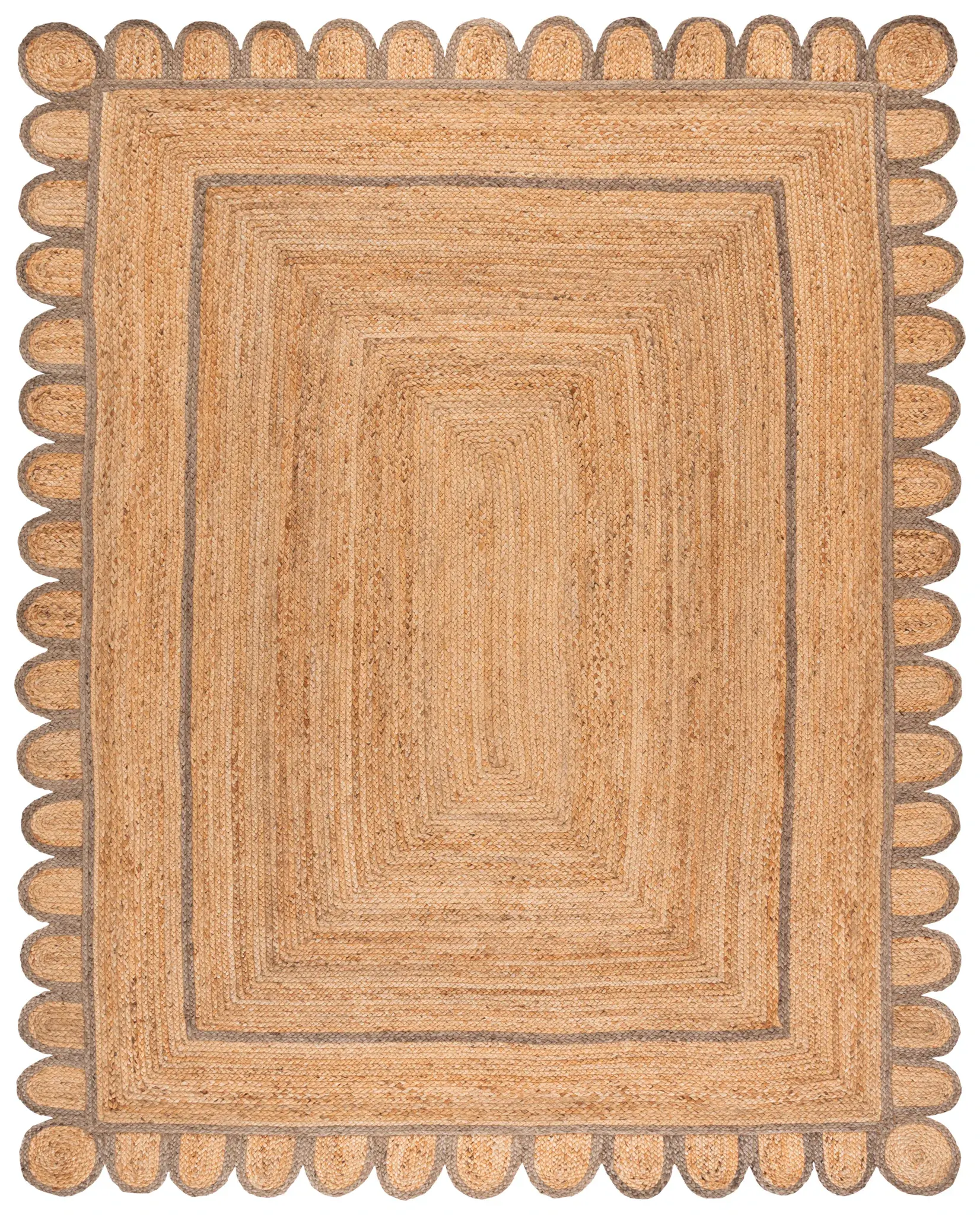Natural Fiber Scalloped Framed Border Hand-Woven Jute Rug