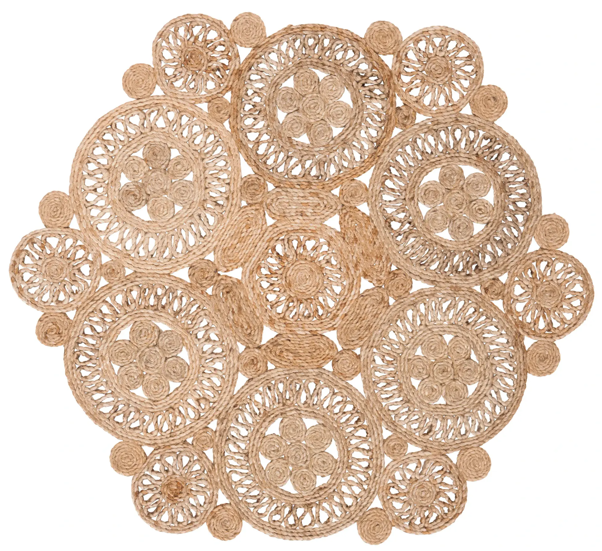 Natural Fiber Floral Medallion Hand-Woven Jute Rug