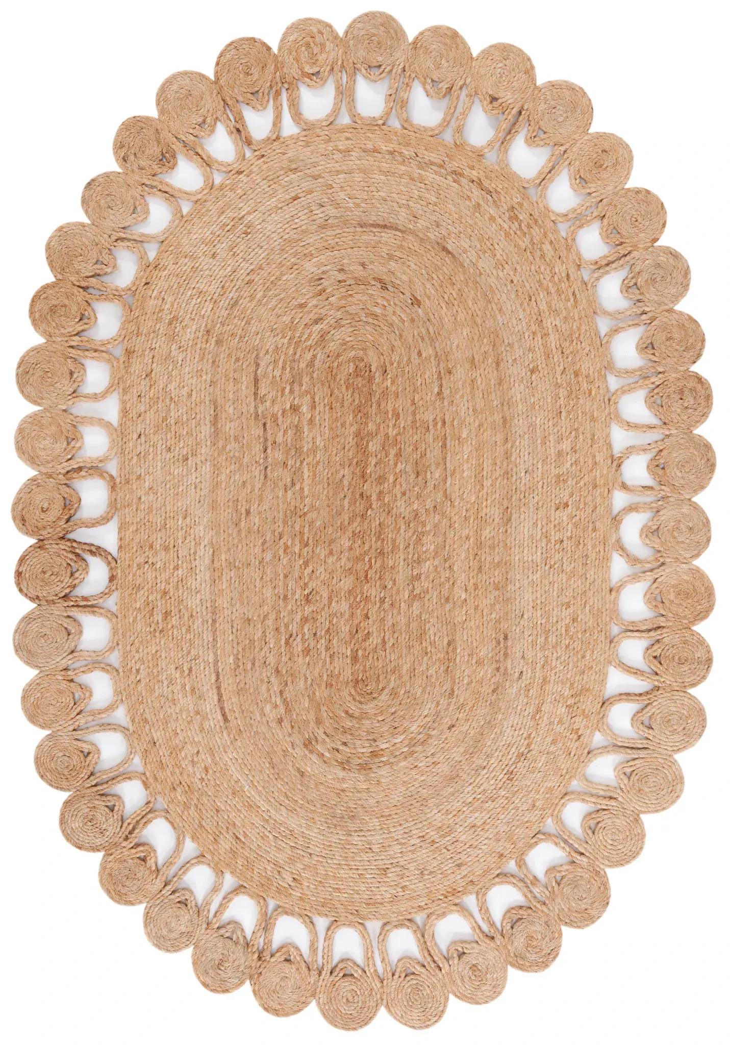 Natural Fiber Hand-Woven Scalloped Border Jute Rug