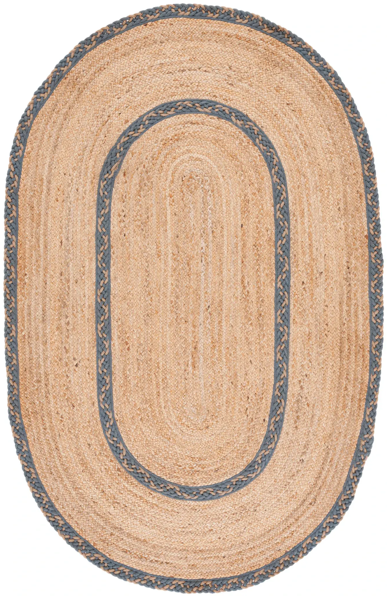 Natural Fiber Hand-Loomed Bordered Oval Rug