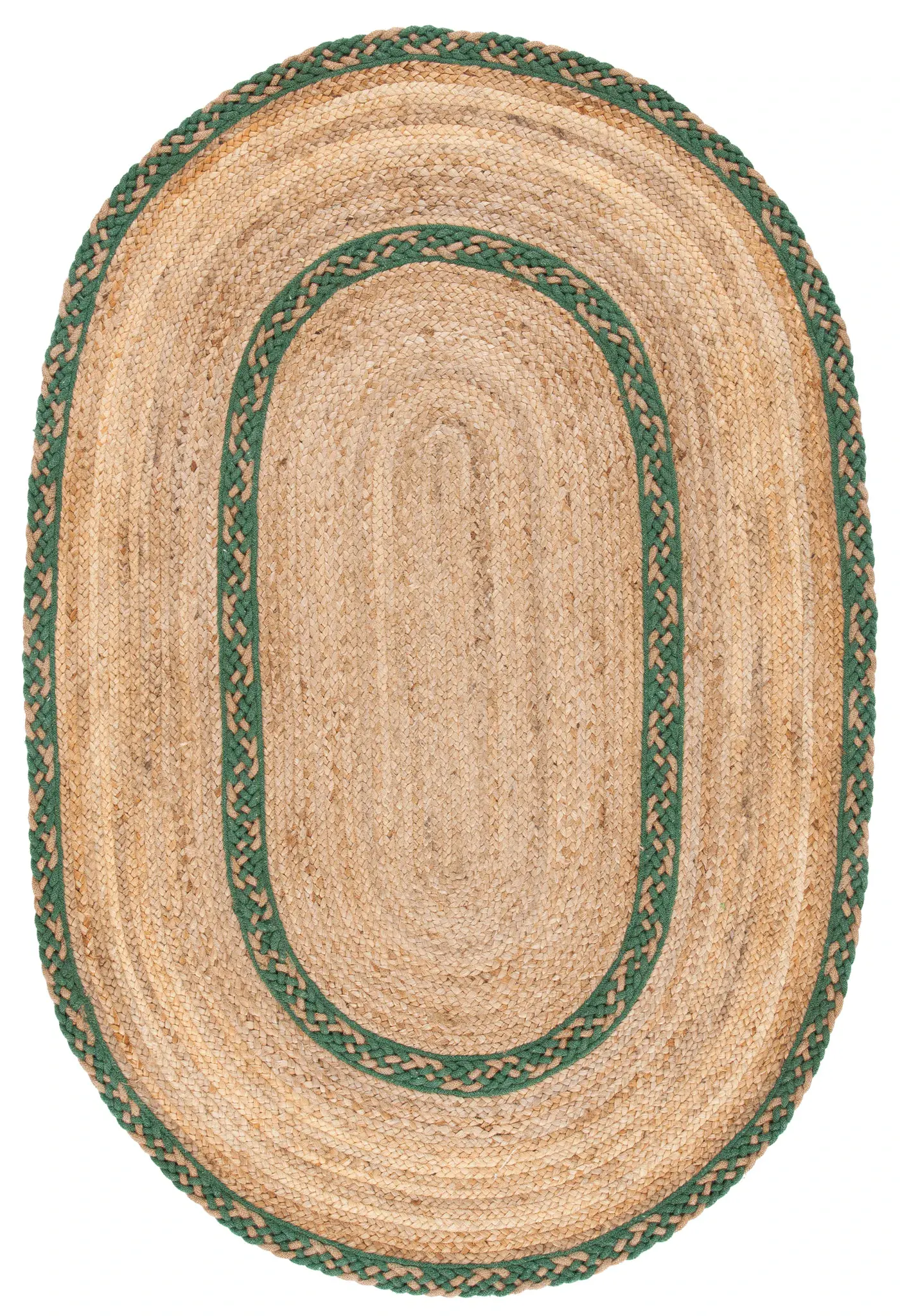 Natural Fiber Hand-Loomed Bordered Oval Rug