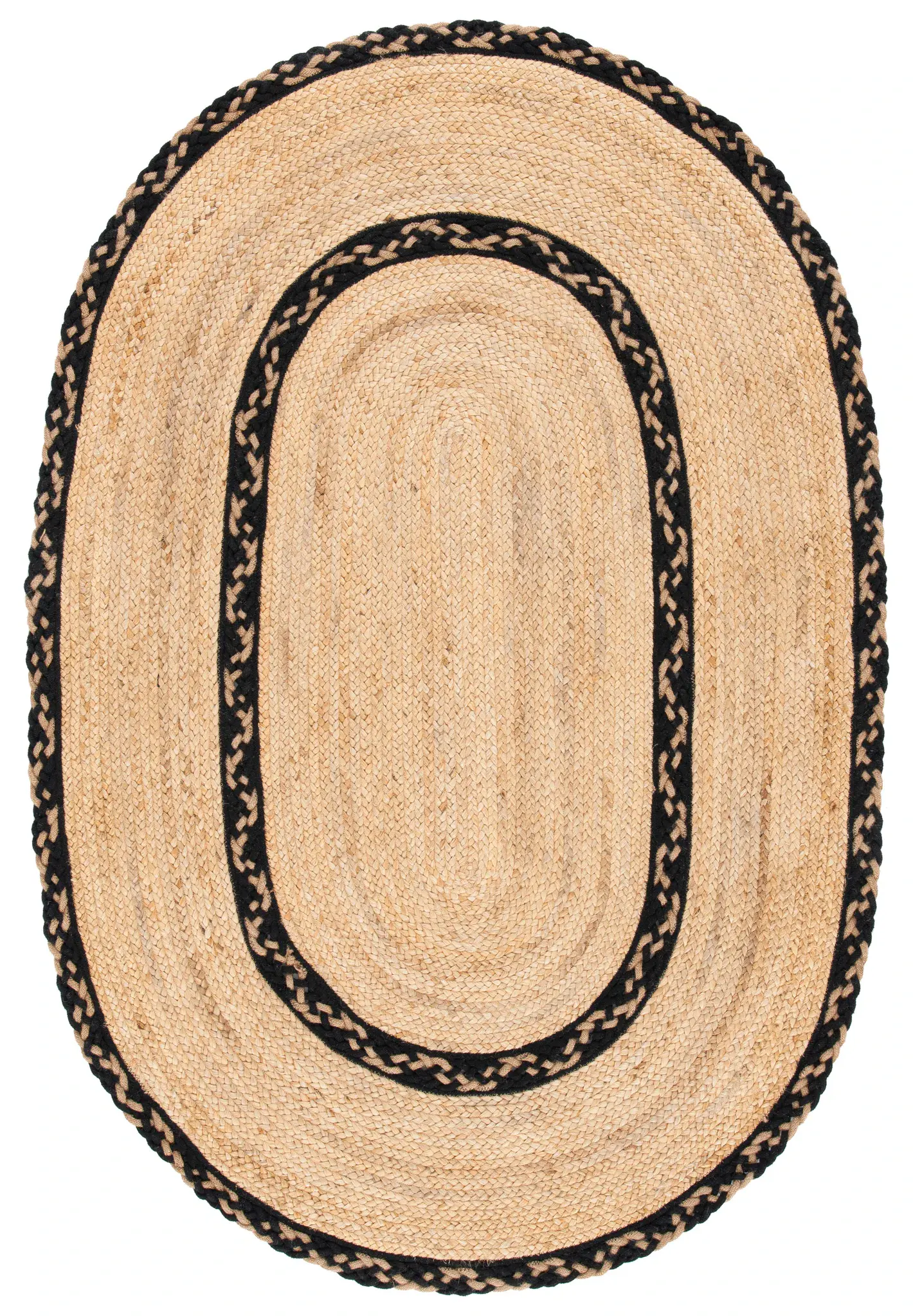 Natural Fiber Hand-Loomed Bordered Oval Rug