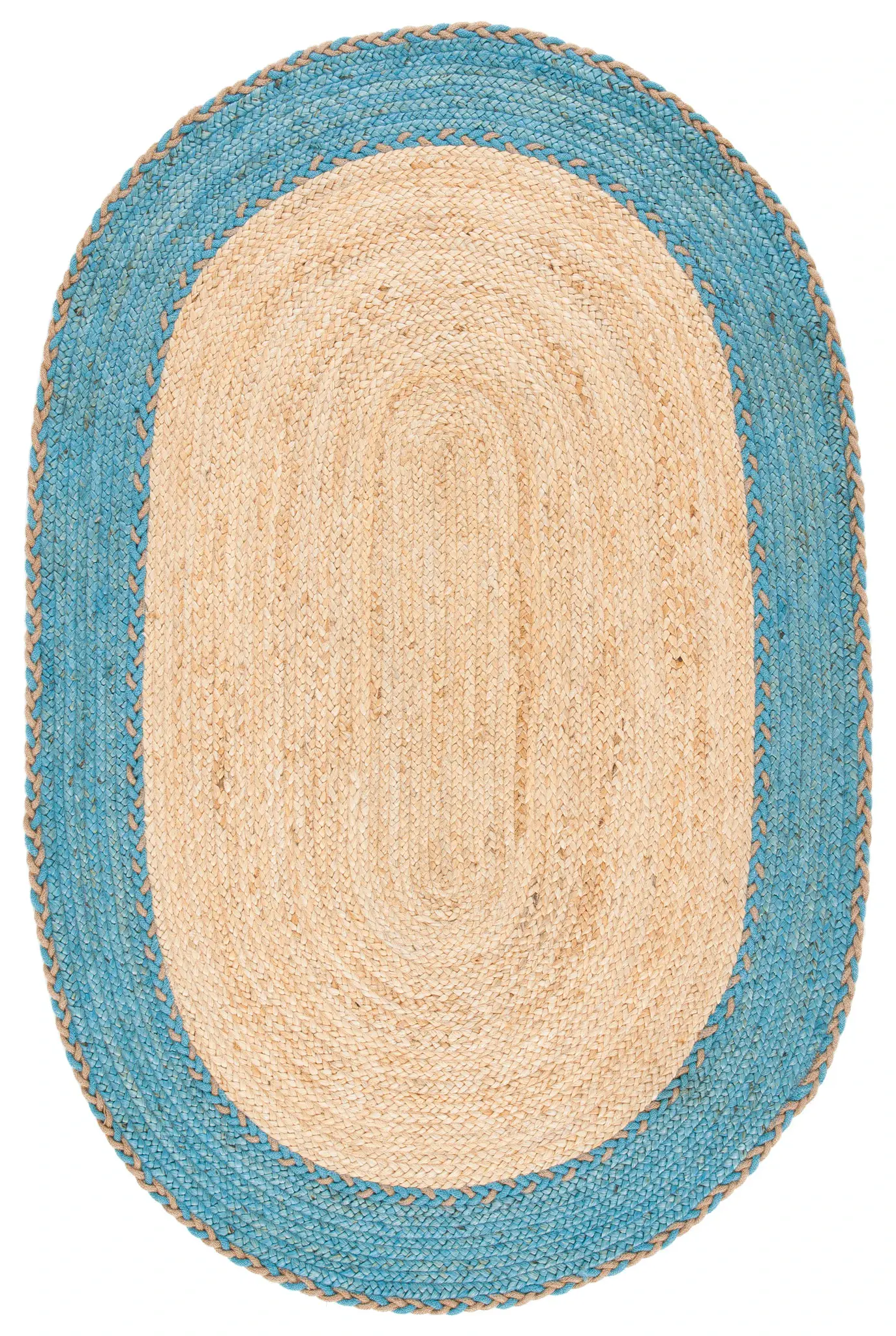 Natural Fiber Bordered Oval Hand-Loomed Rug