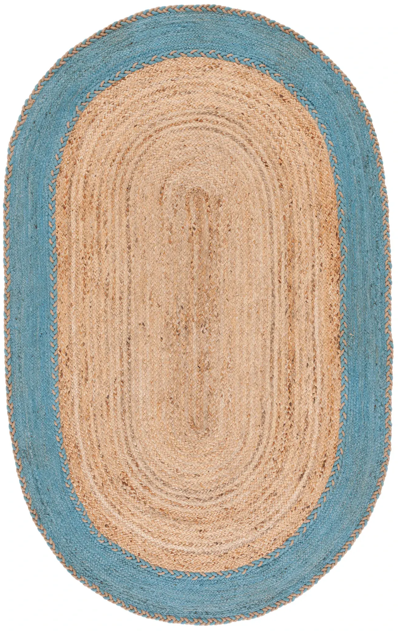 Natural Fiber Bordered Oval Hand-Loomed Rug