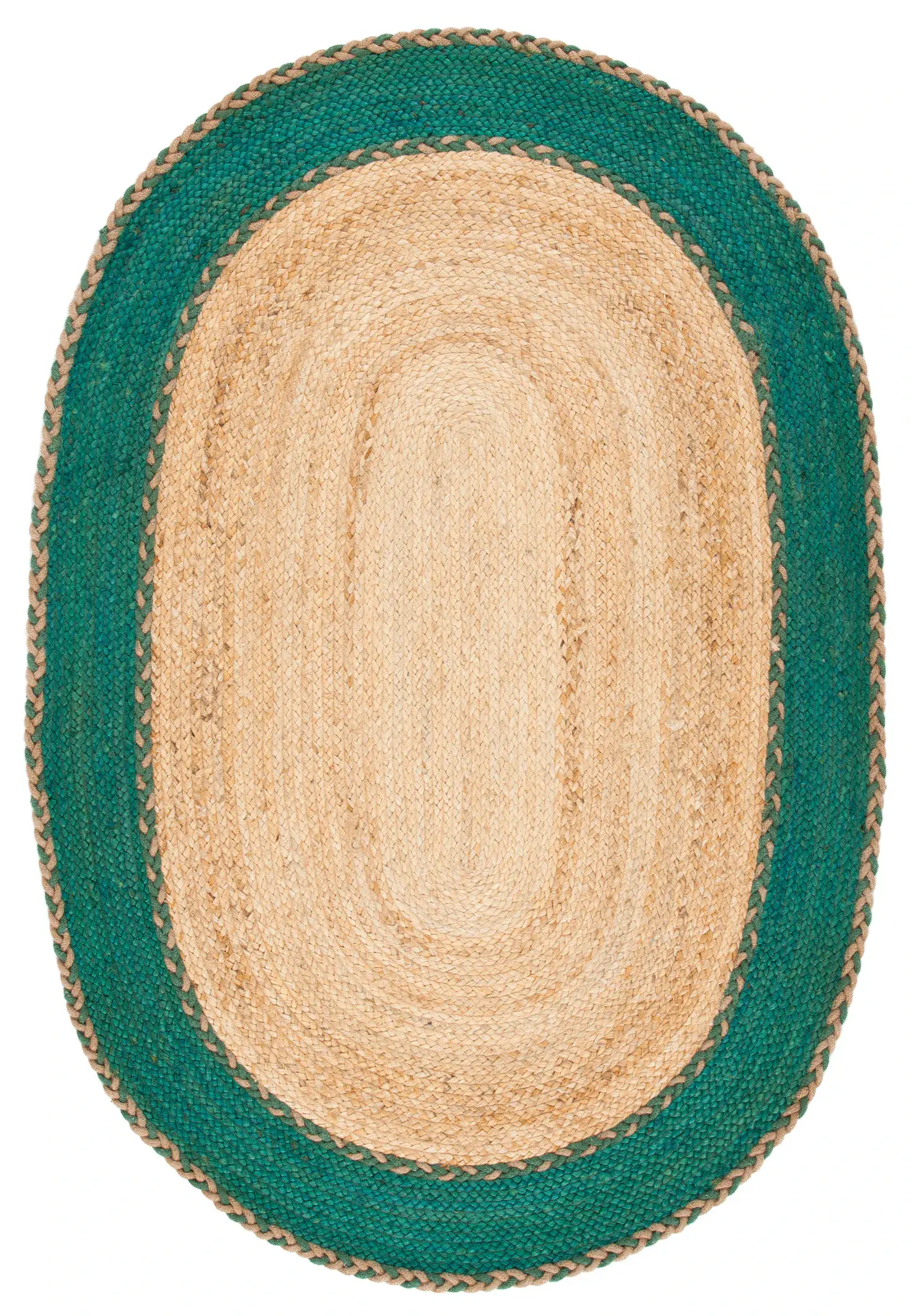 Natural Fiber Bordered Oval Hand-Loomed Rug