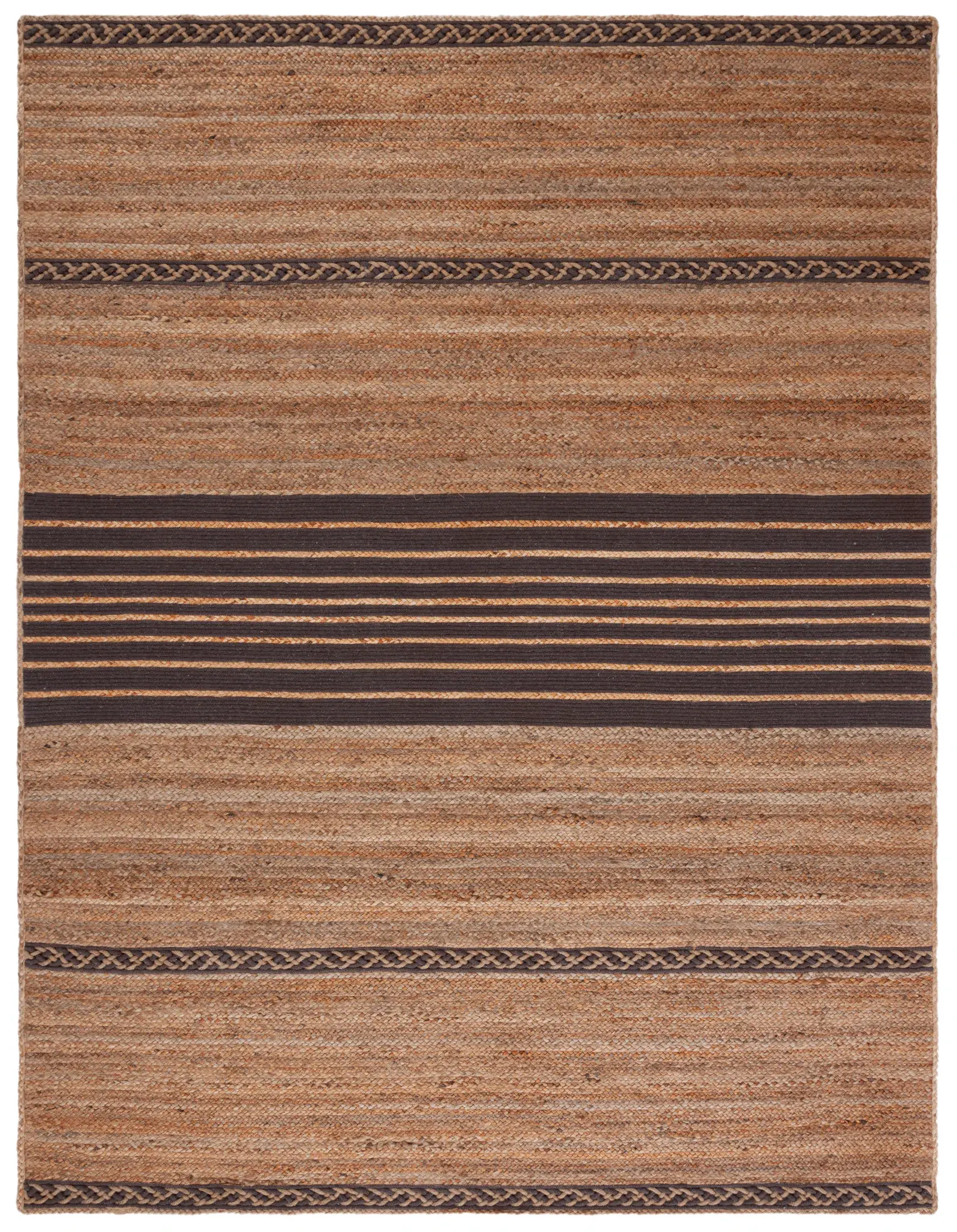 Natural Fiber Banded Stripe Hand-Loomed Rug