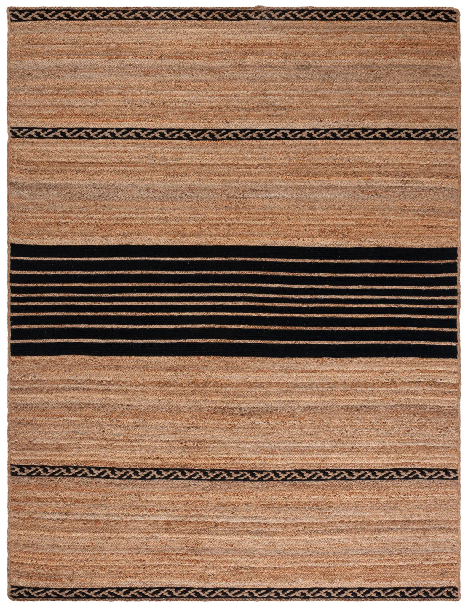 Natural Fiber Banded Stripe Hand-Loomed Rug