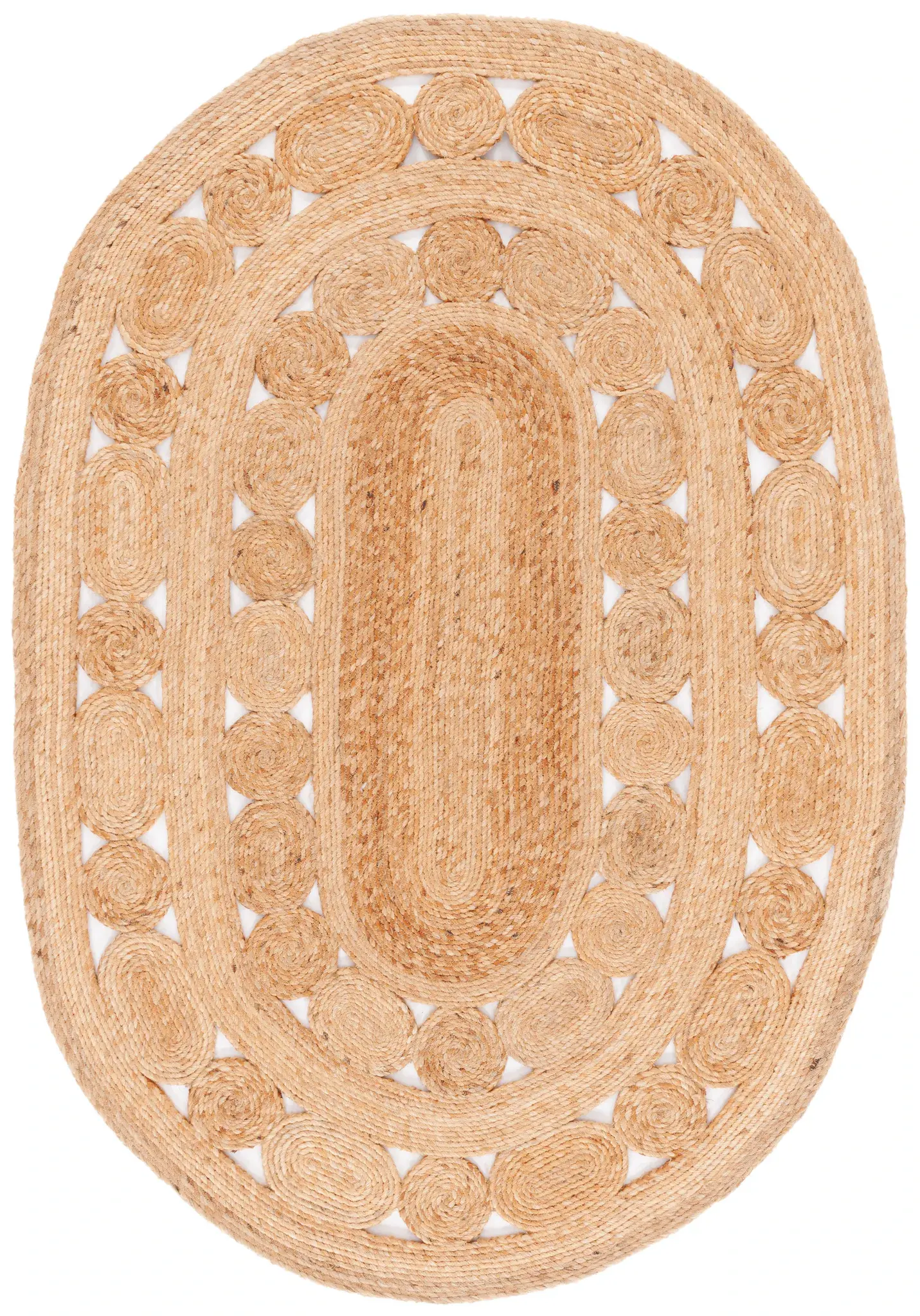 Natural Fiber Hand-Loomed Oval Rosette Jute Rug