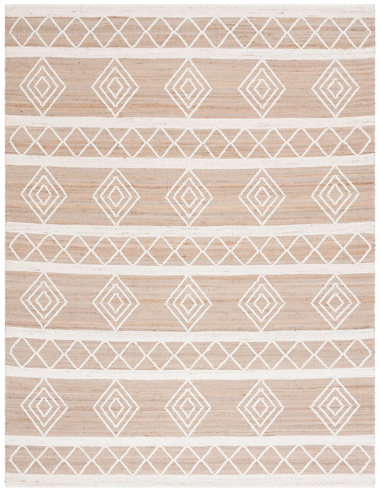 Natural Fiber Diamond Band Hand-Woven Jute & Wool Rug