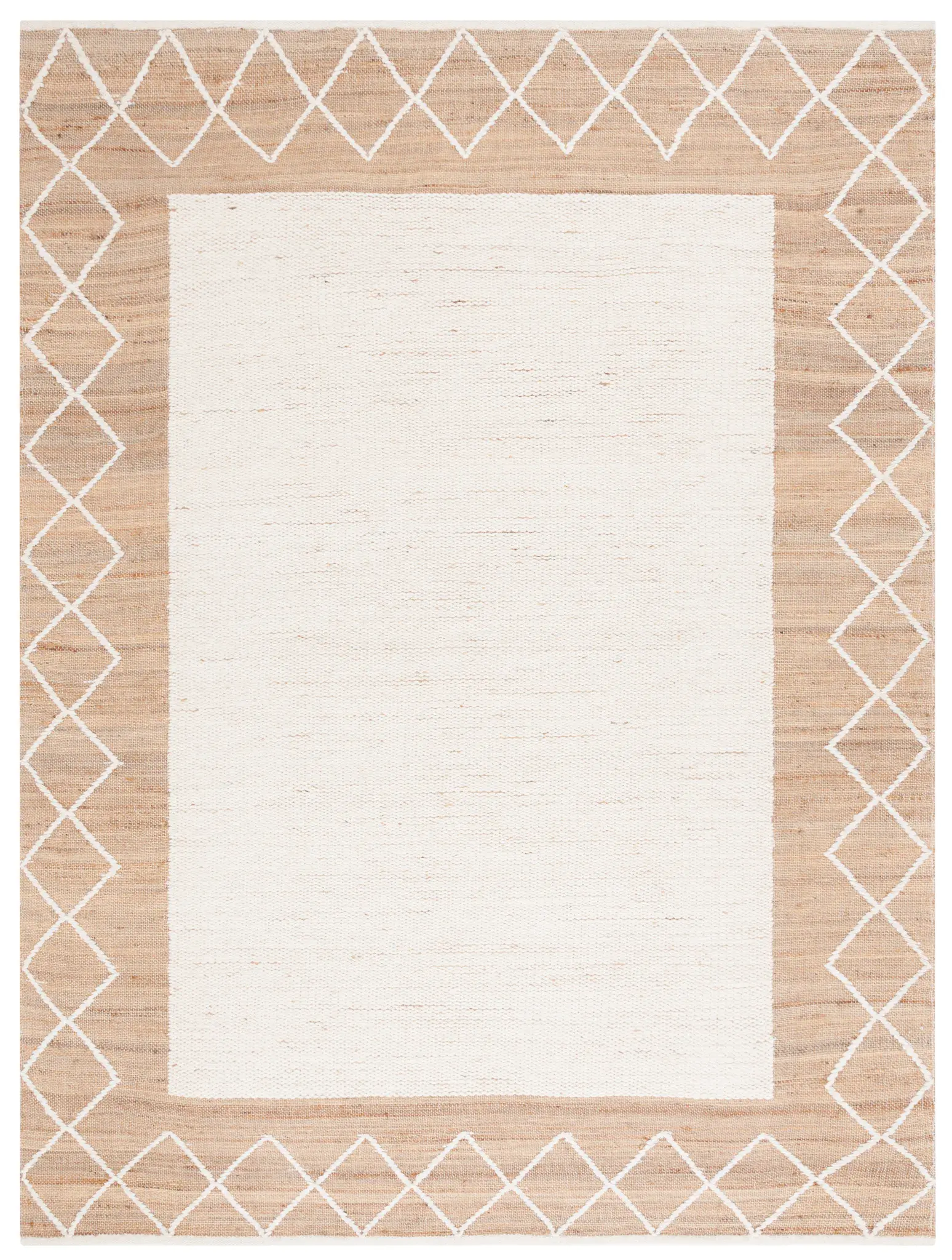 Natural Fiber Diamond Border Hand-Woven Jute & Wool Rug