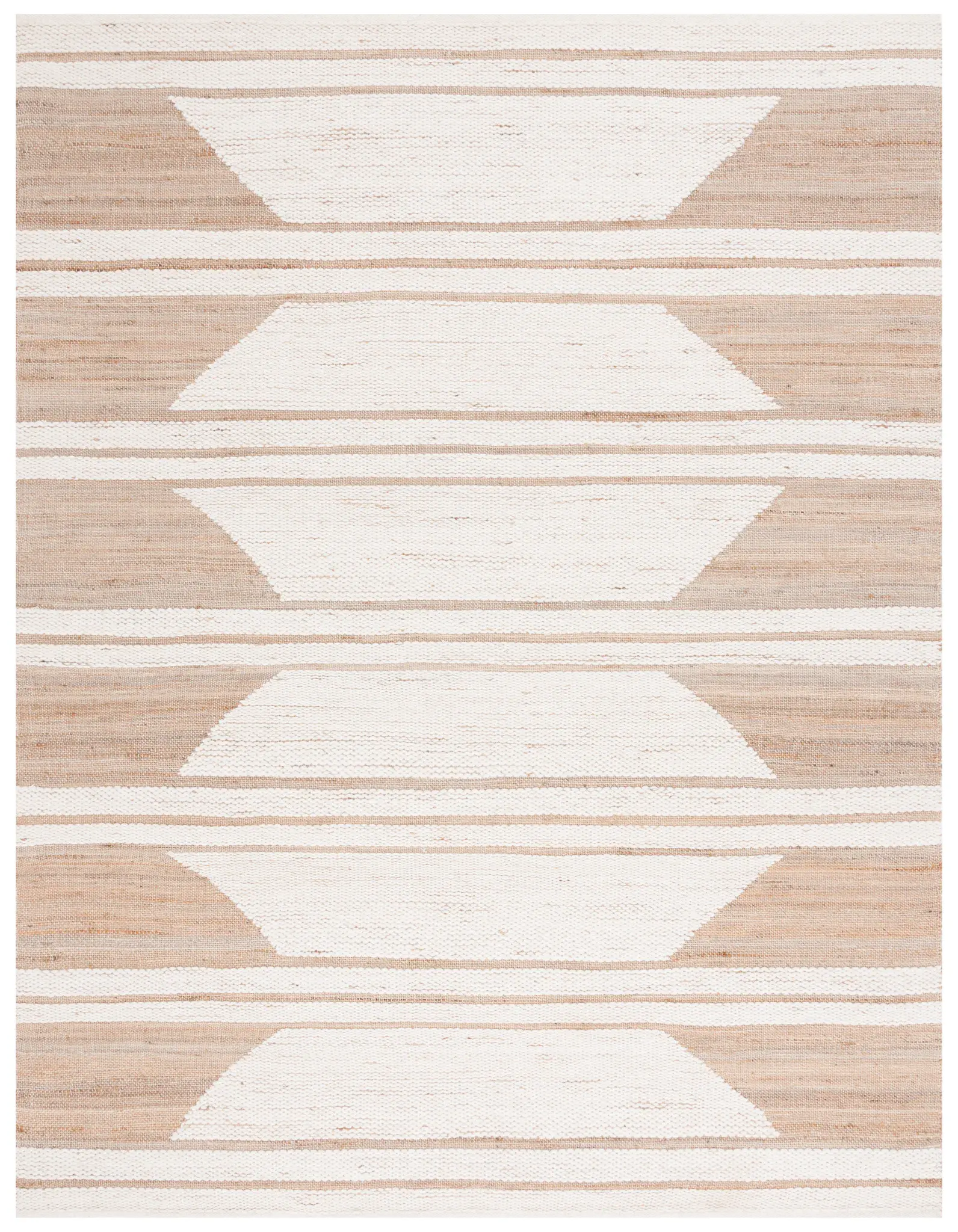 Natural Fiber Stacked Hexagon Hand-Woven Jute & Wool Rug