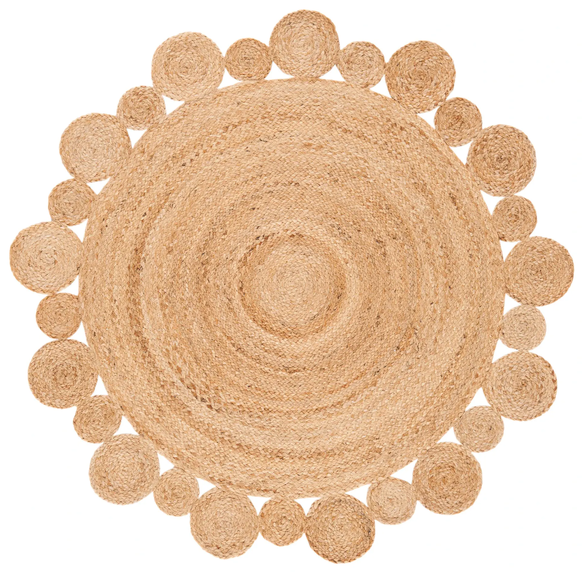 Natural Fiber Scalloped Round Flatweave Jute Rug