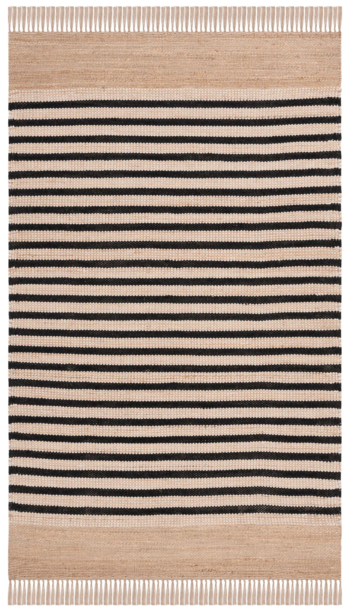 Natural Fiber Striped Fringe Hand-Woven Rug