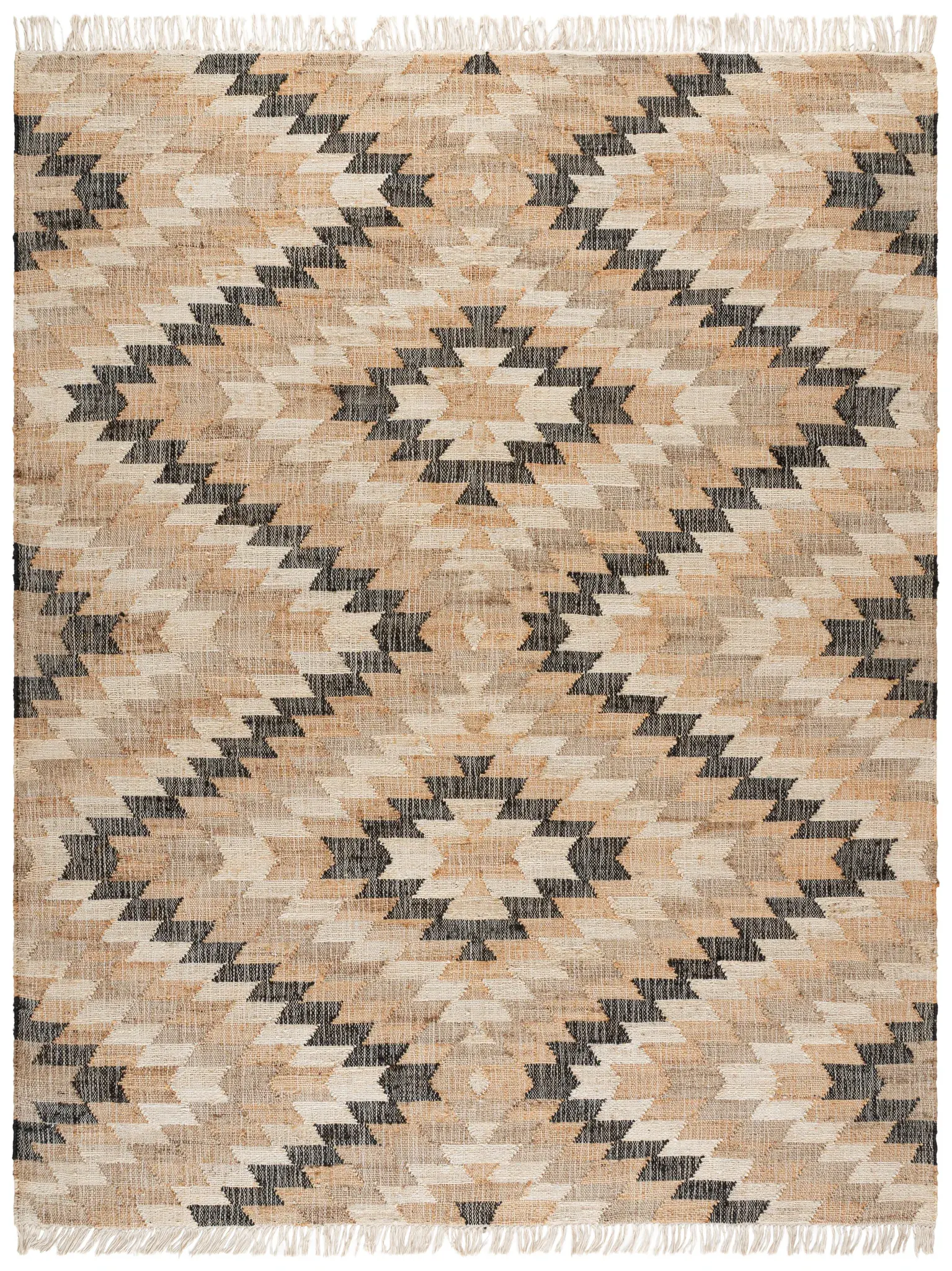 Natural Fiber Stepped Diamond Hand-Loomed Jute Rug