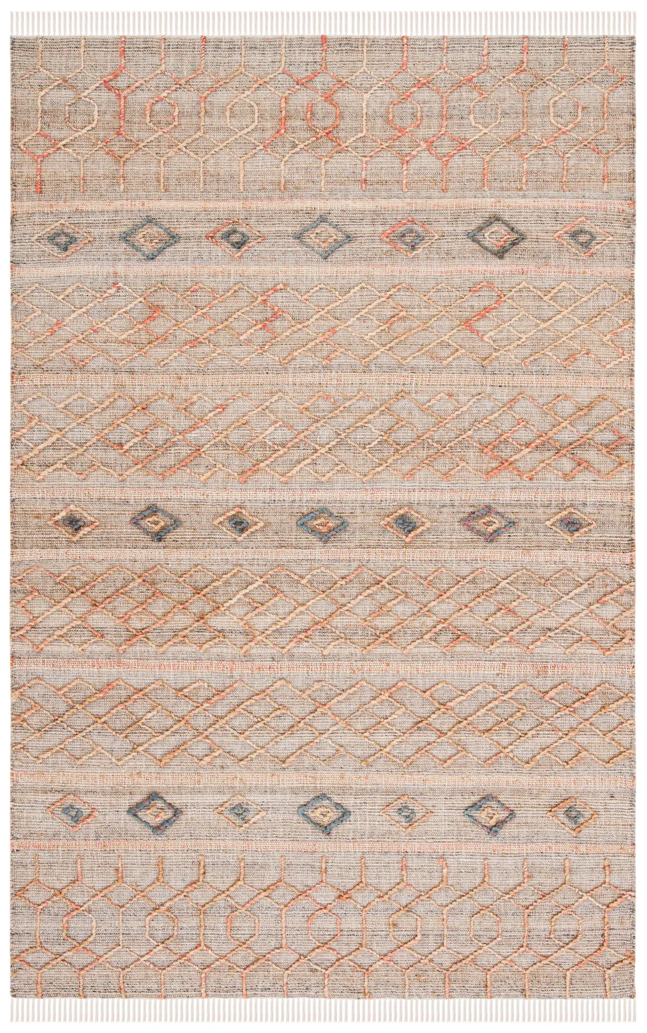 Natural Fiber Banded Tribal Lattice Hand-Loomed Jute Rug