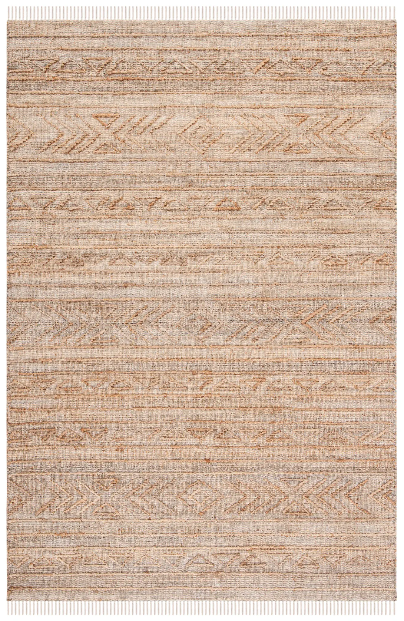 Natural Fiber Banded Chevron Hand-Loomed Jute Rug