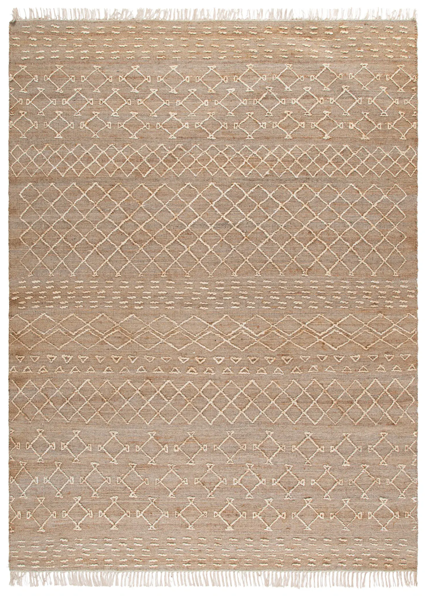 Natural Fiber Banded Geometric Hand-Loomed Jute Rug