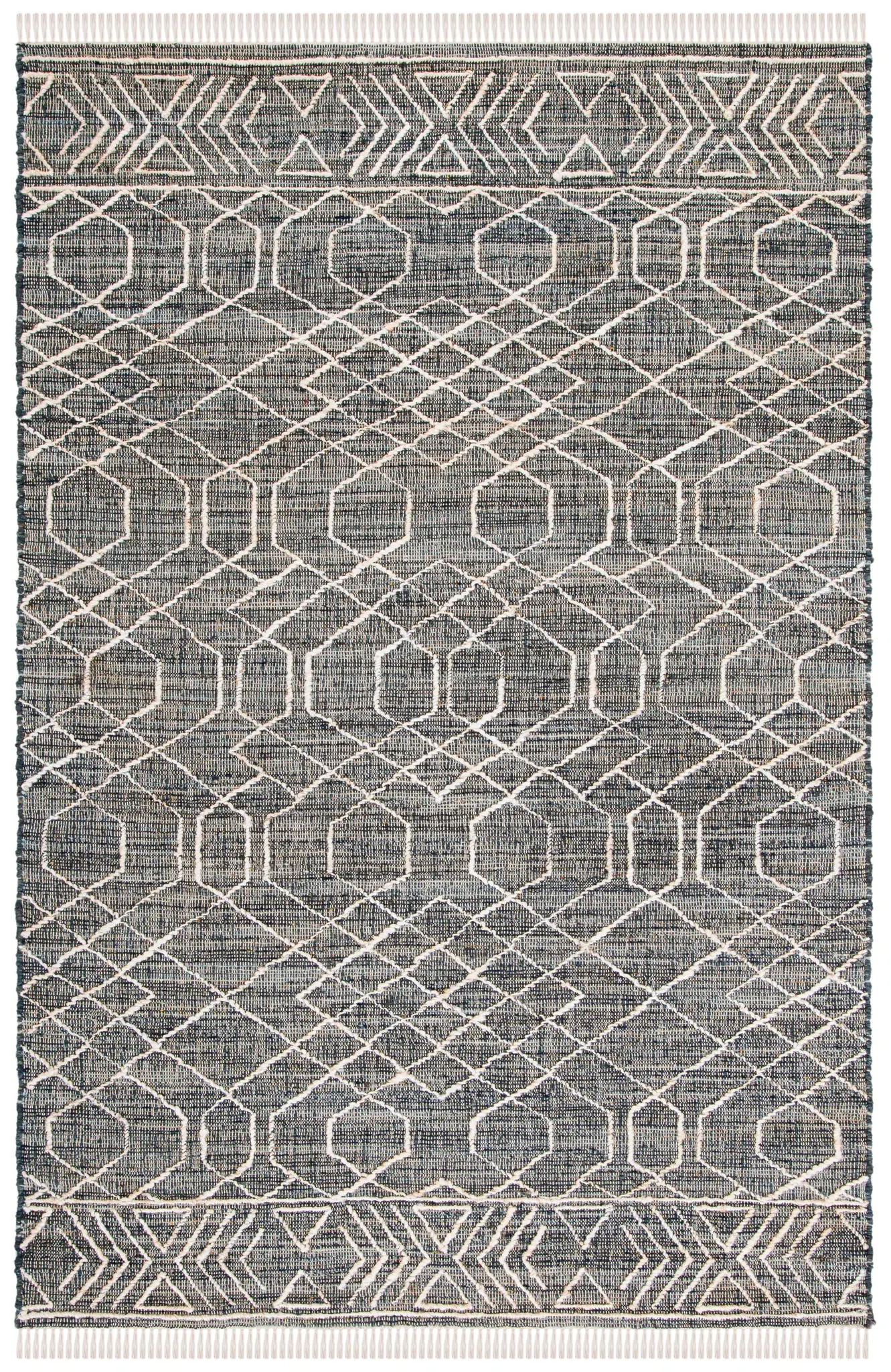 Natural Fiber Tribal Geometric Lattice Hand-Loomed Jute Rug