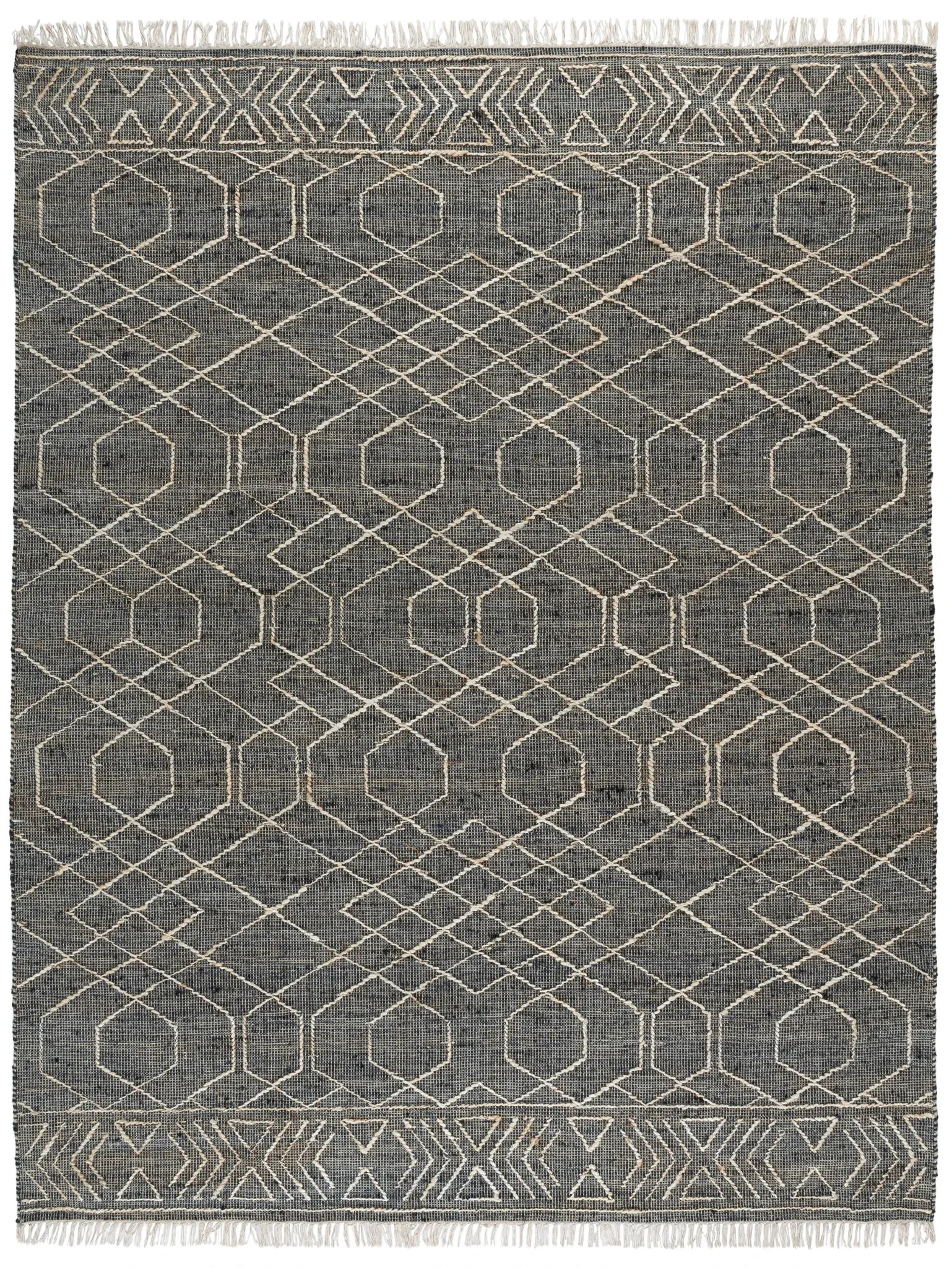 Natural Fiber Tribal Geometric Lattice Hand-Loomed Jute Rug
