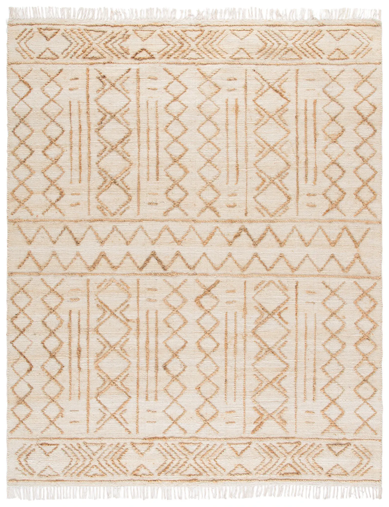 Natural Fiber Geometric Banded Hand-Loomed Jute Rug