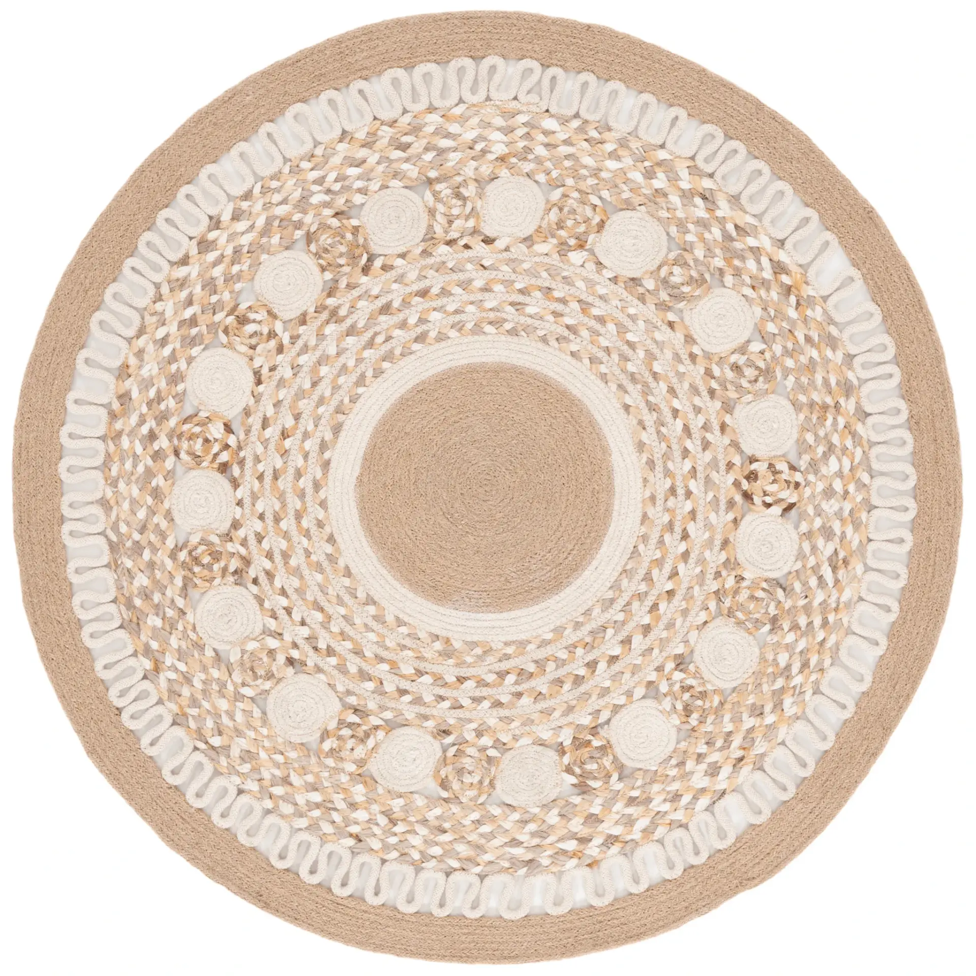 Natural Fiber Concentric Ring Hand-Woven Rug