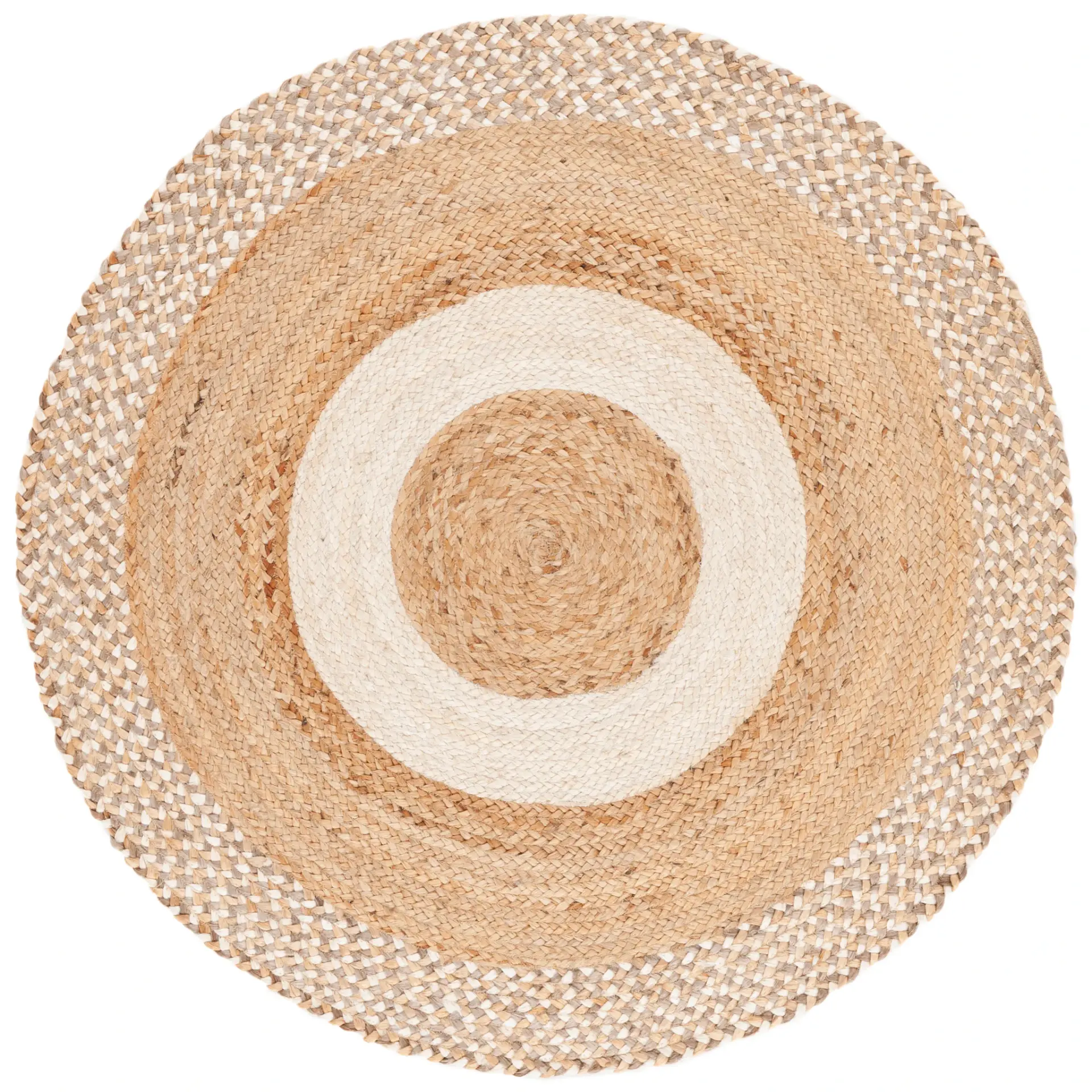 Natural Fiber Concentric Bands Hand-Woven Jute Rug