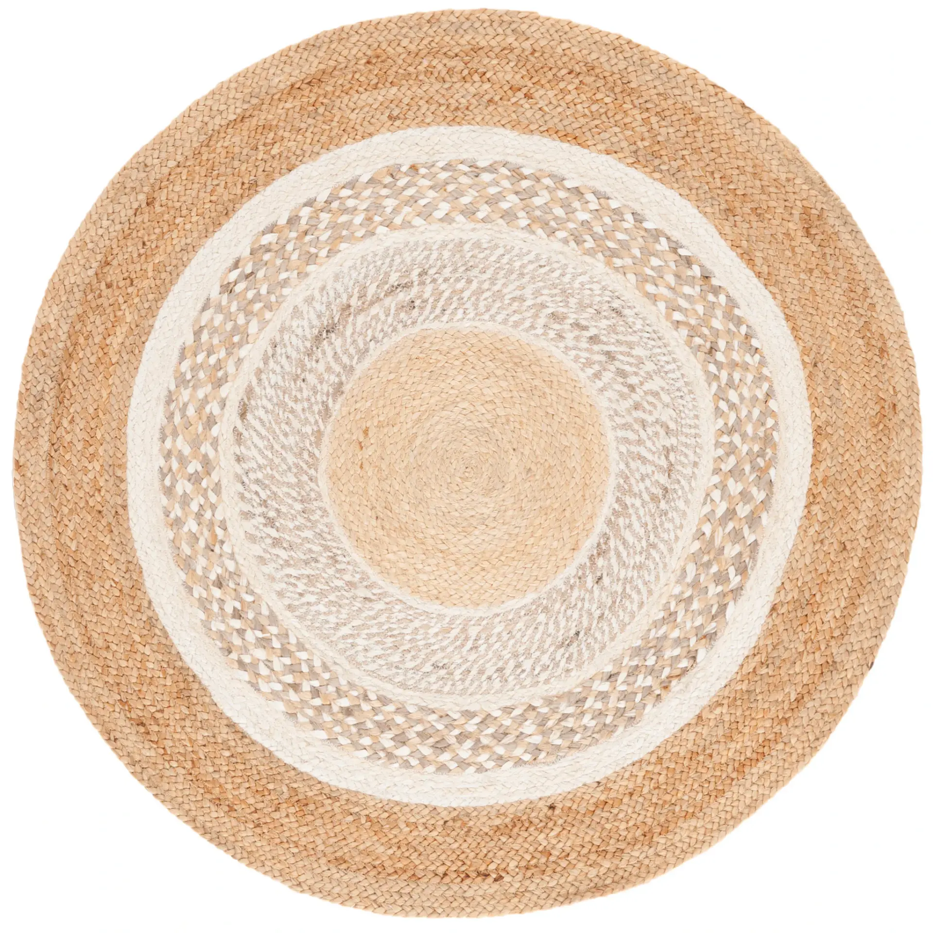 Natural Fiber Spiral Banded Hand-Woven Jute Rug