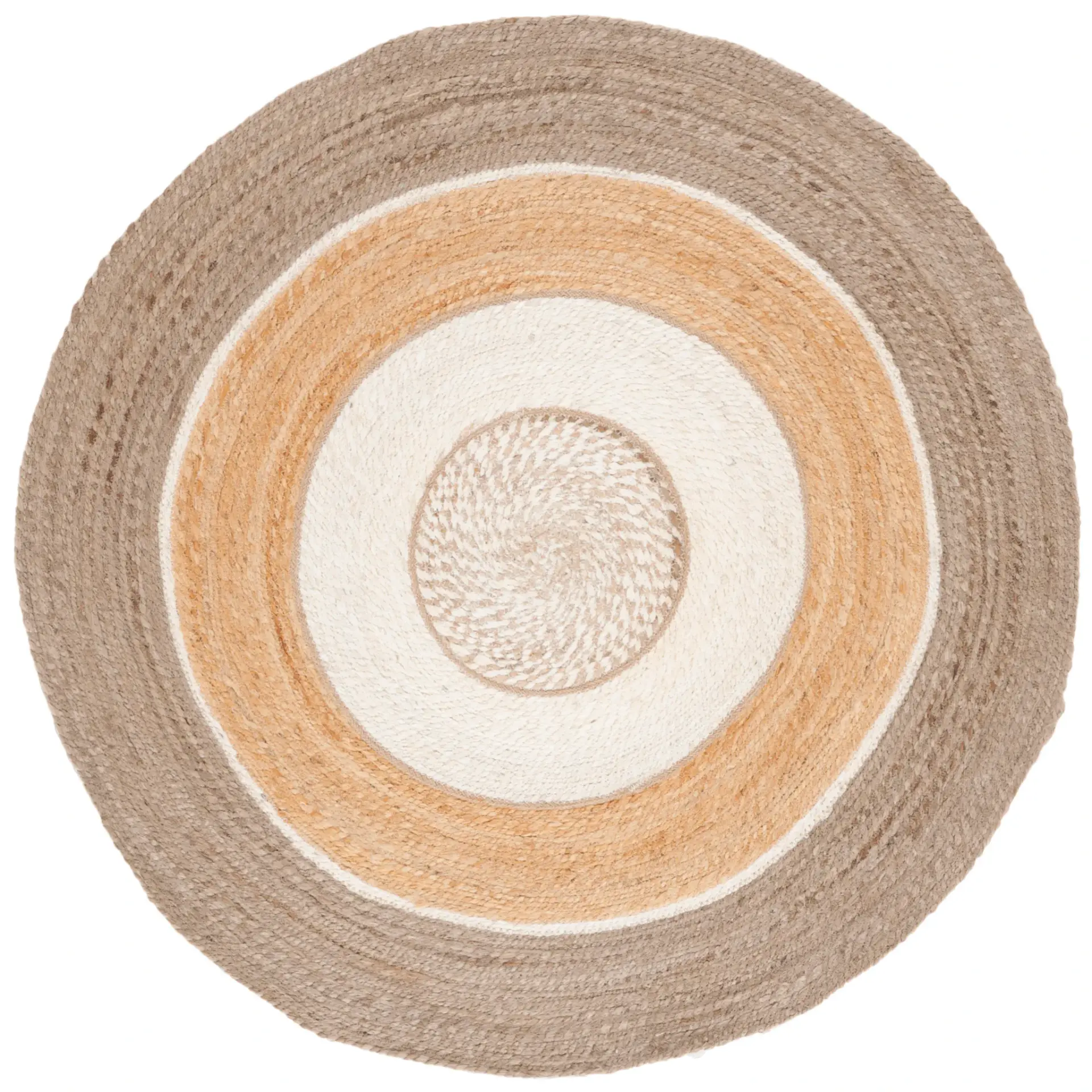 Natural Fiber Bullseye Banded Hand-Woven Jute Rug