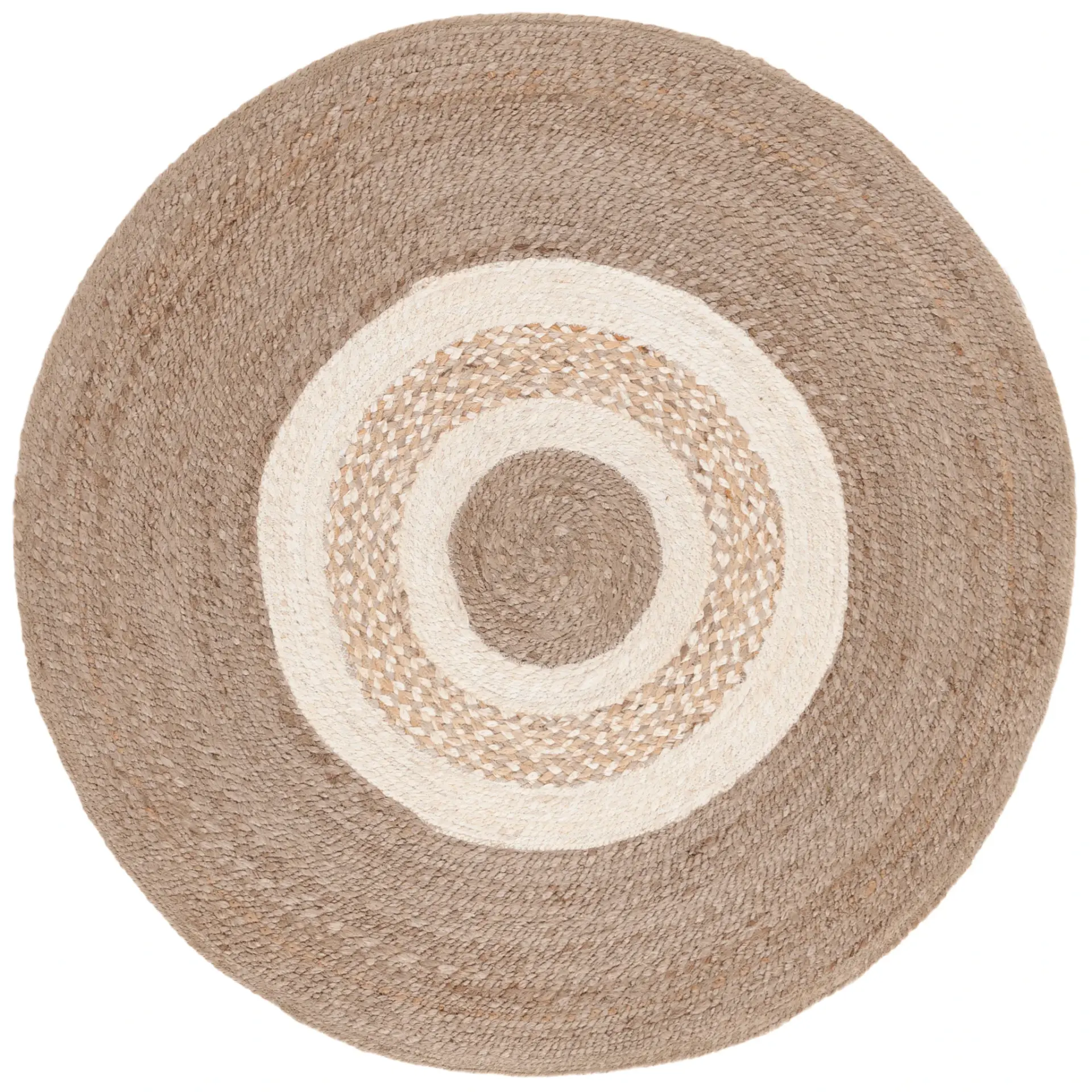 Natural Fiber Round Medallion Banded Hand-Woven Jute Rug
