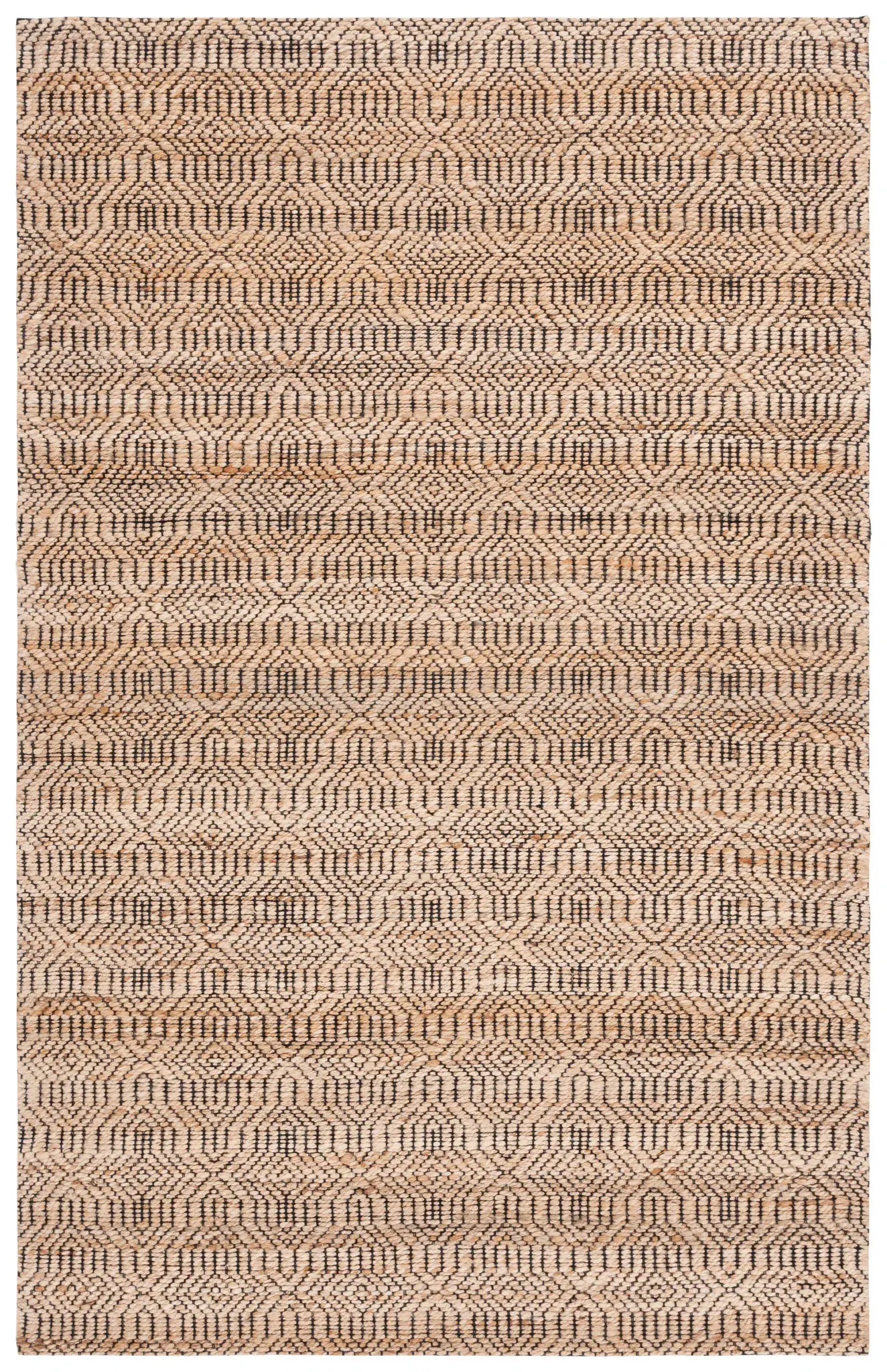 Natural Fiber Horizontally Striped Diamond Hand-Loomed Jute Rug