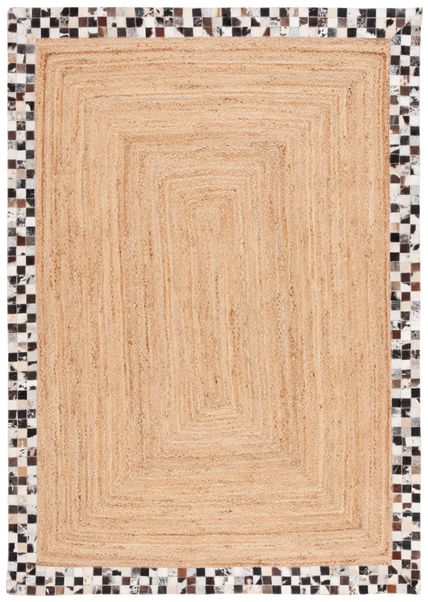 Natural Fiber Checkered Border Hand-Loomed Rug