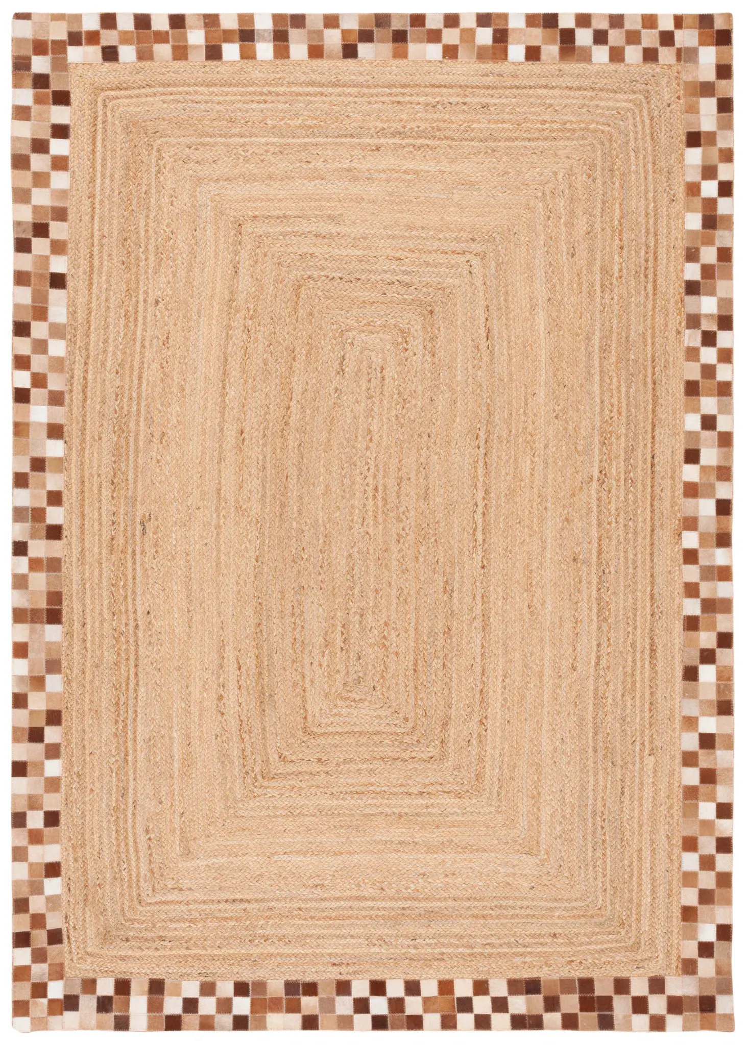 Natural Fiber Checkered Border Hand-Loomed Rug