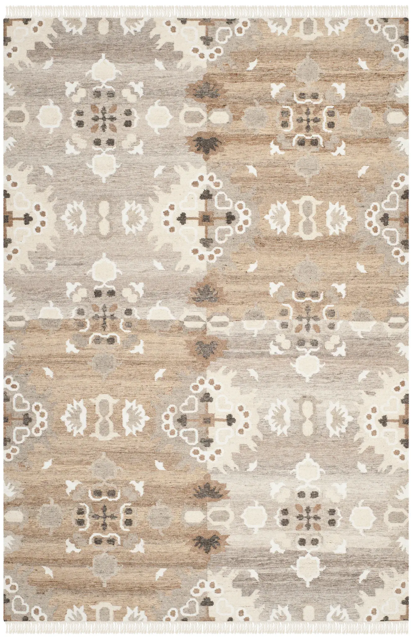 Natural Kilim Paneled Medallion Hand-Woven Rug