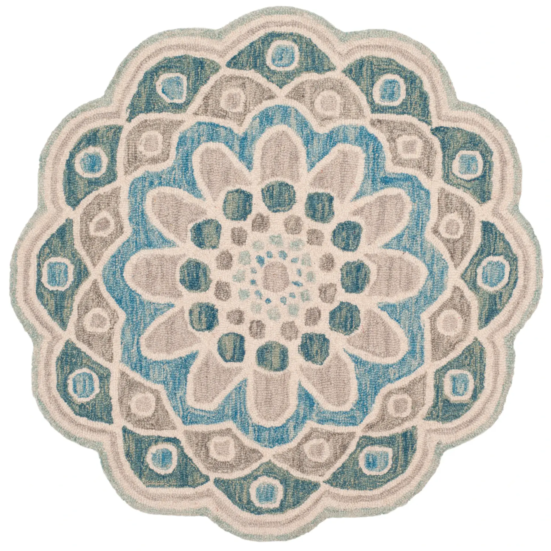 Novelty Scalloped Mandala Hand-Tufted Wool Rug