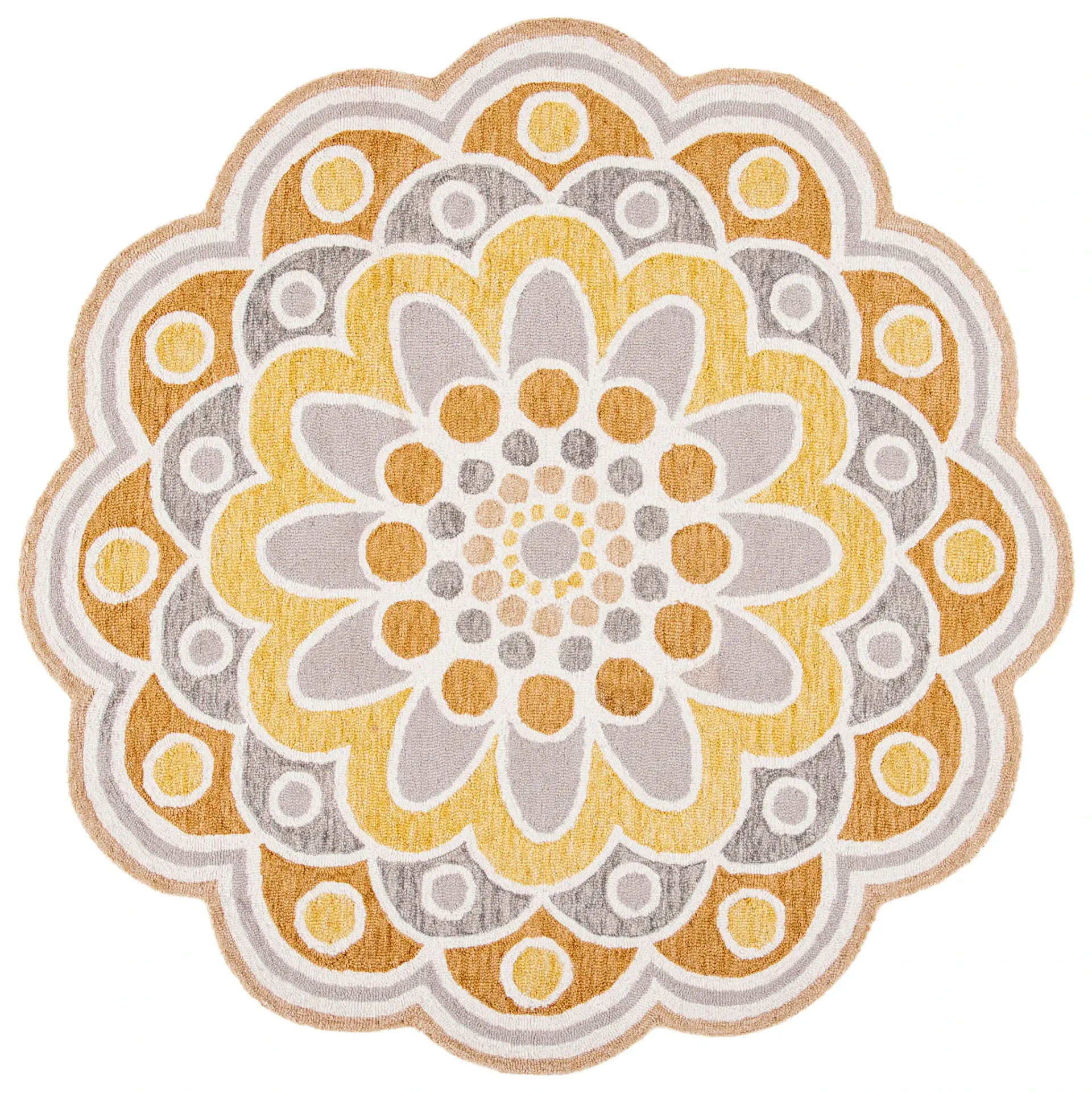 Novelty Scalloped Mandala Hand-Tufted Wool Rug