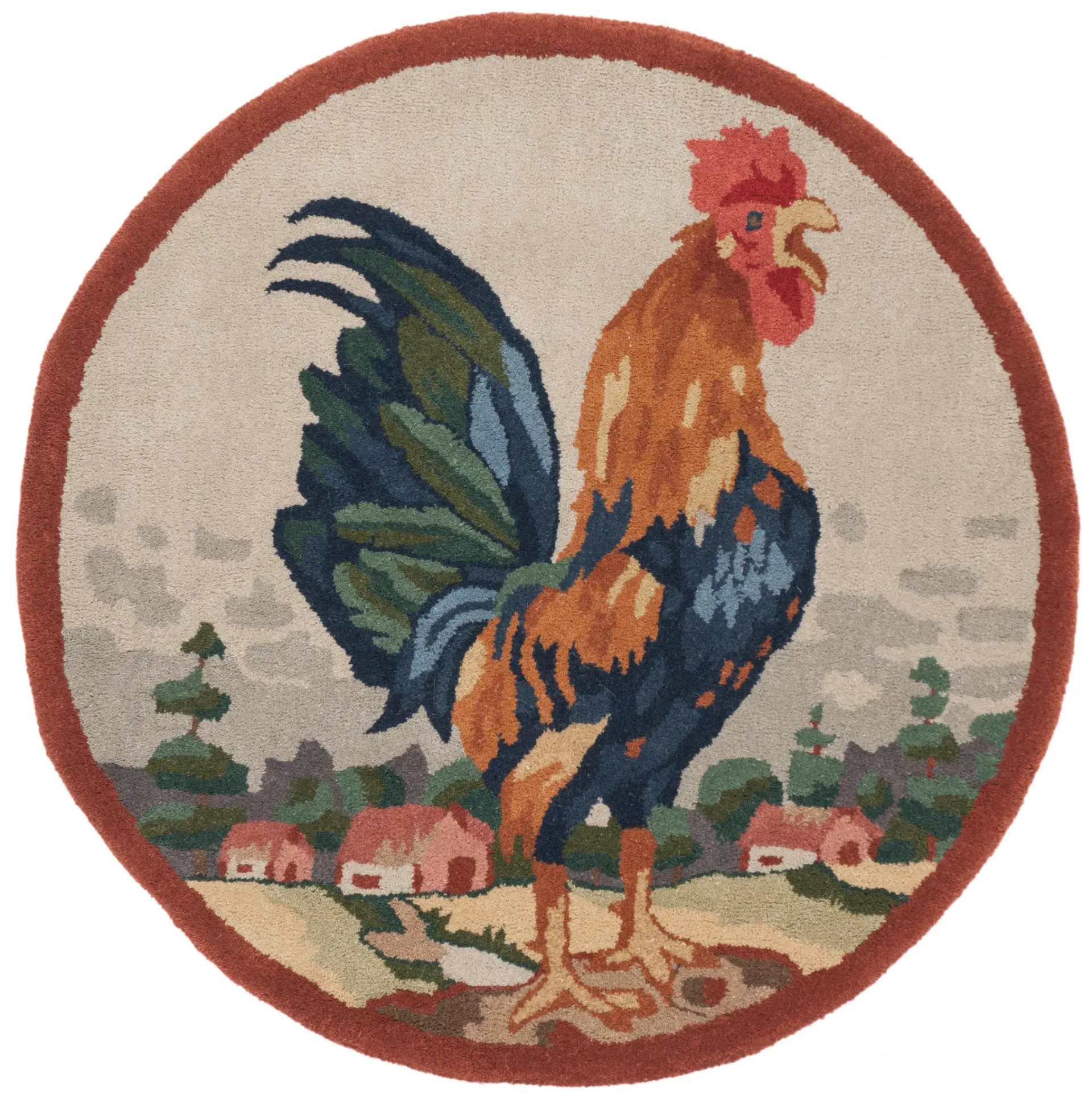 Novelty Crowing Rooster Hand-Tufted Wool Rug