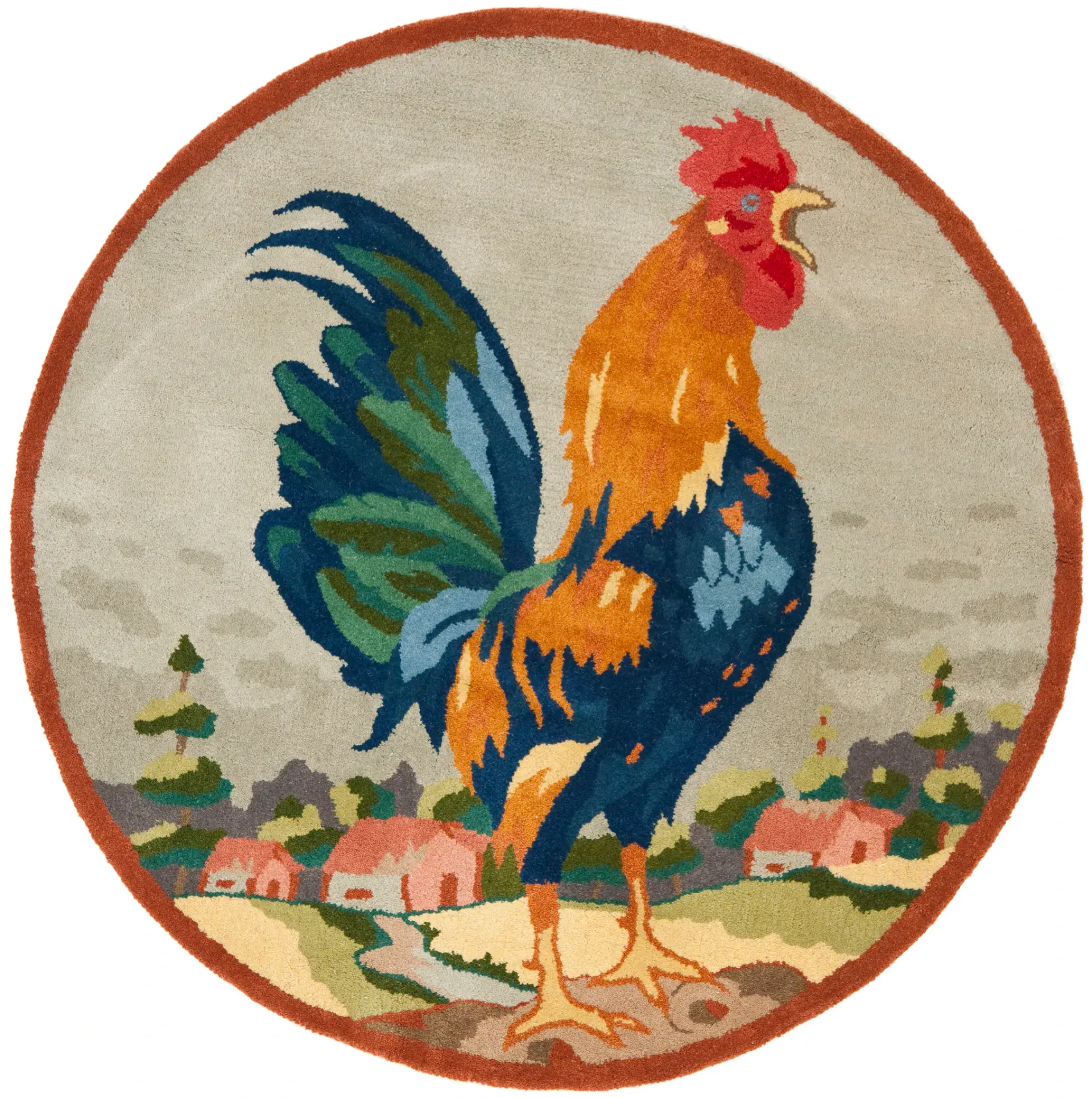 Novelty Crowing Rooster Hand-Tufted Wool Rug