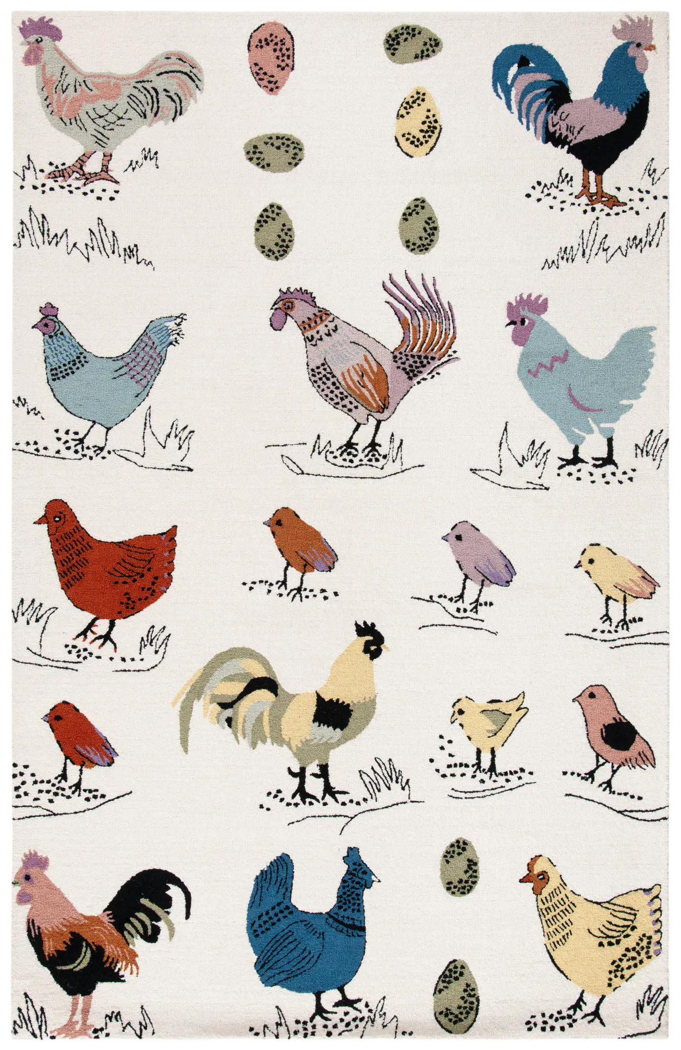 Novelty Rooster And Hen Hand-Tufted Wool Rug